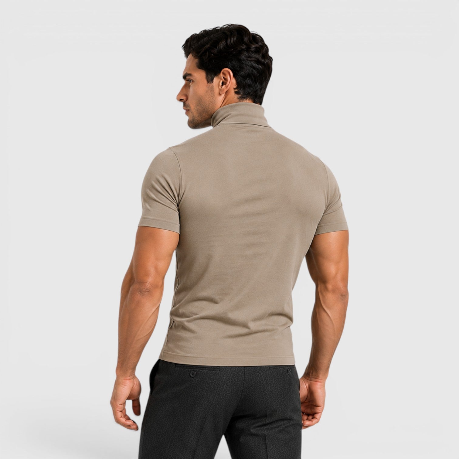 Monvaline | Men's Slim Fit Mock Neck T-Shirt for Smart Casual Summer Wear