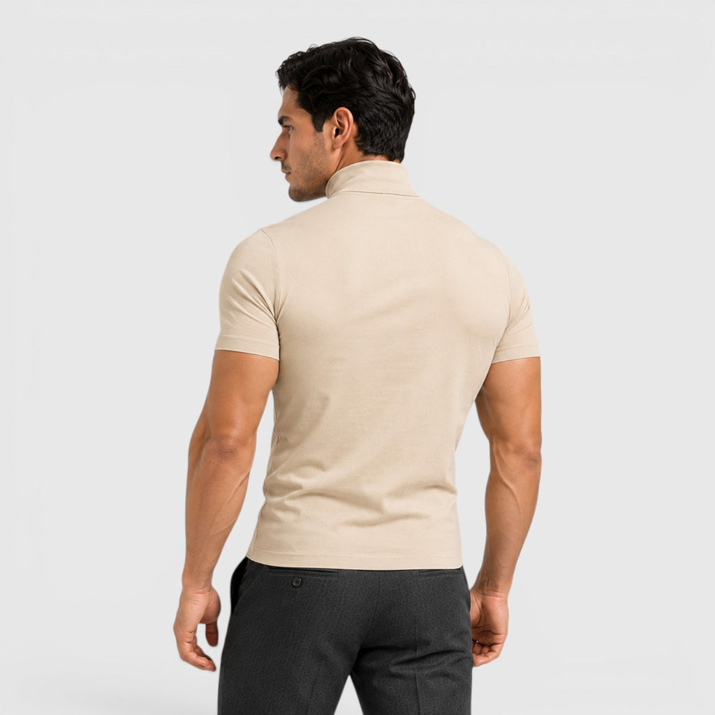 Monvaline | Men's Slim Fit Mock Neck T-Shirt for Smart Casual Summer Wear