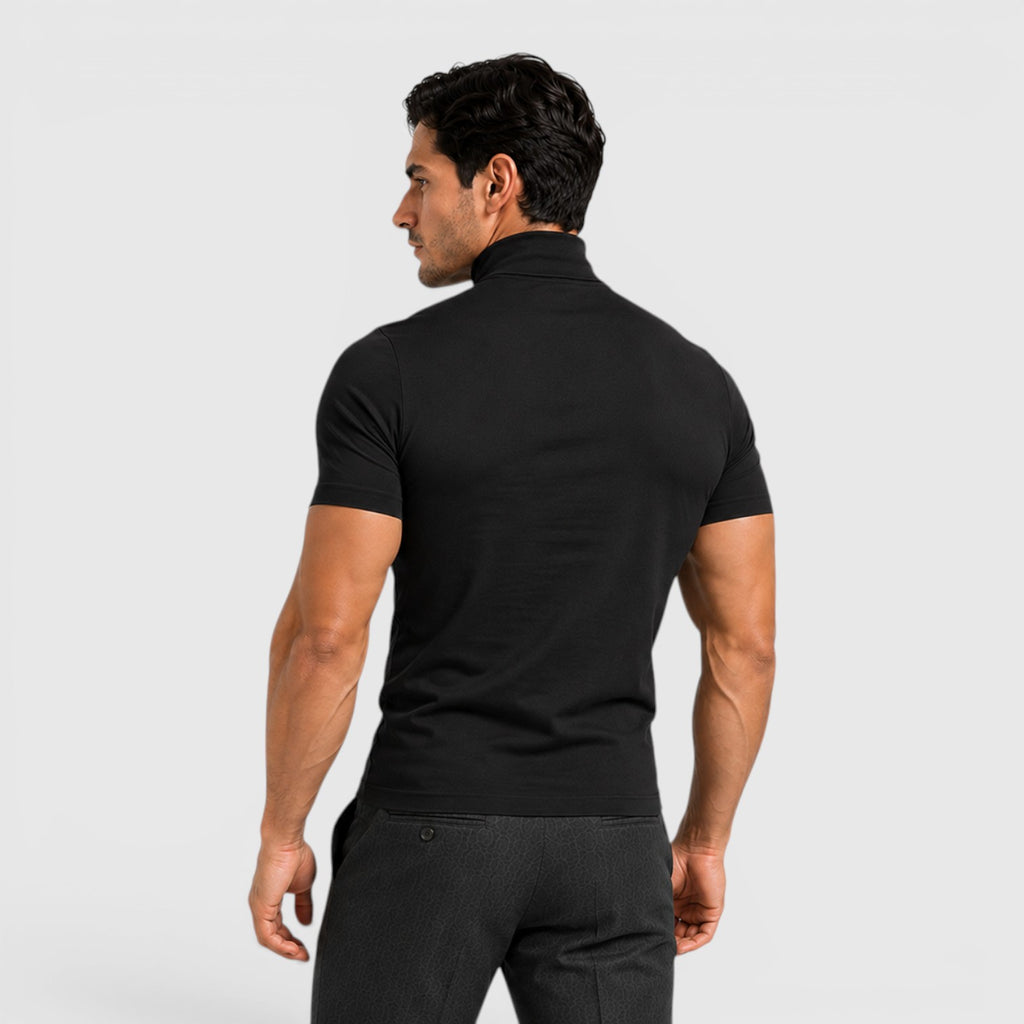 Monvaline | Men's Slim Fit Mock Neck T-Shirt for Smart Casual Summer Wear