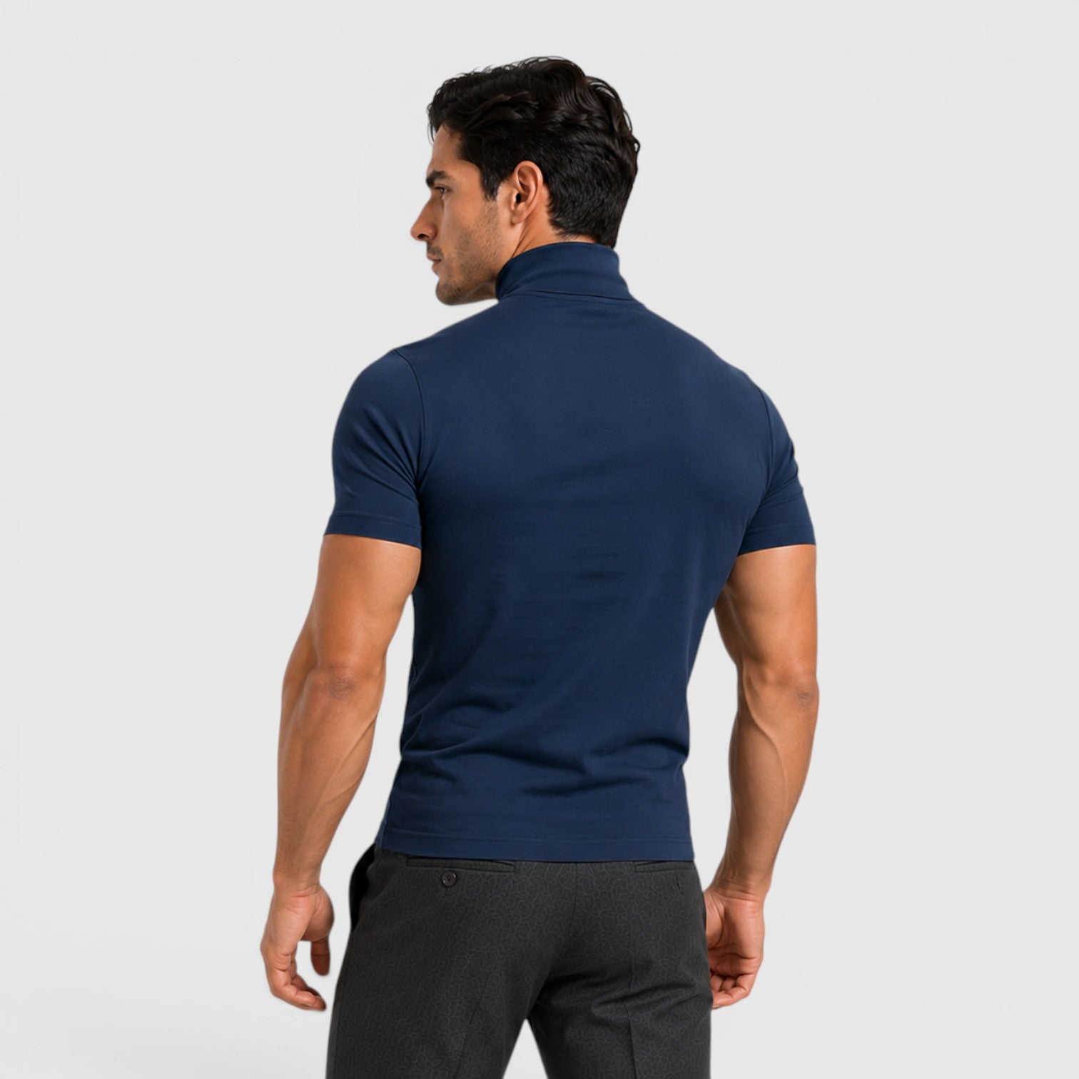Monvaline | Men's Slim Fit Mock Neck T-Shirt for Smart Casual Summer Wear