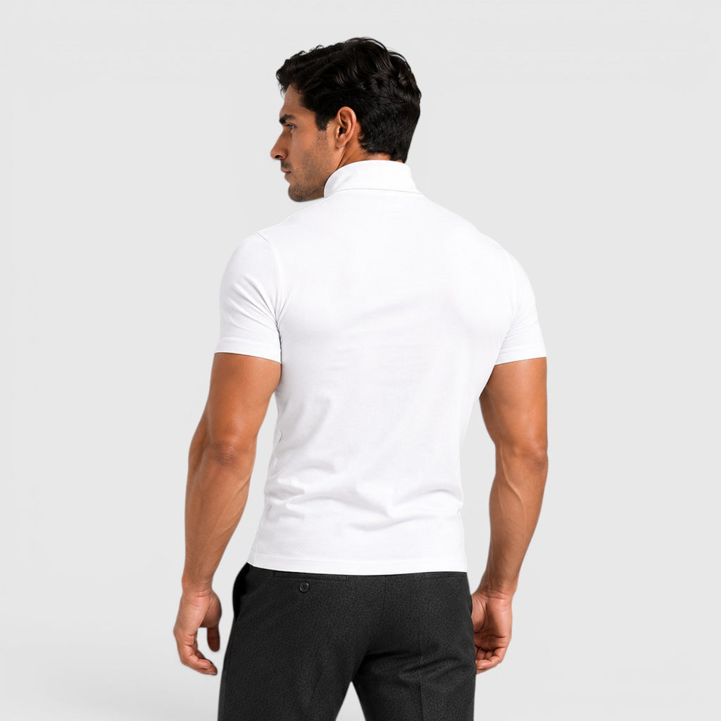 Monvaline | Men's Slim Fit Mock Neck T-Shirt for Smart Casual Summer Wear