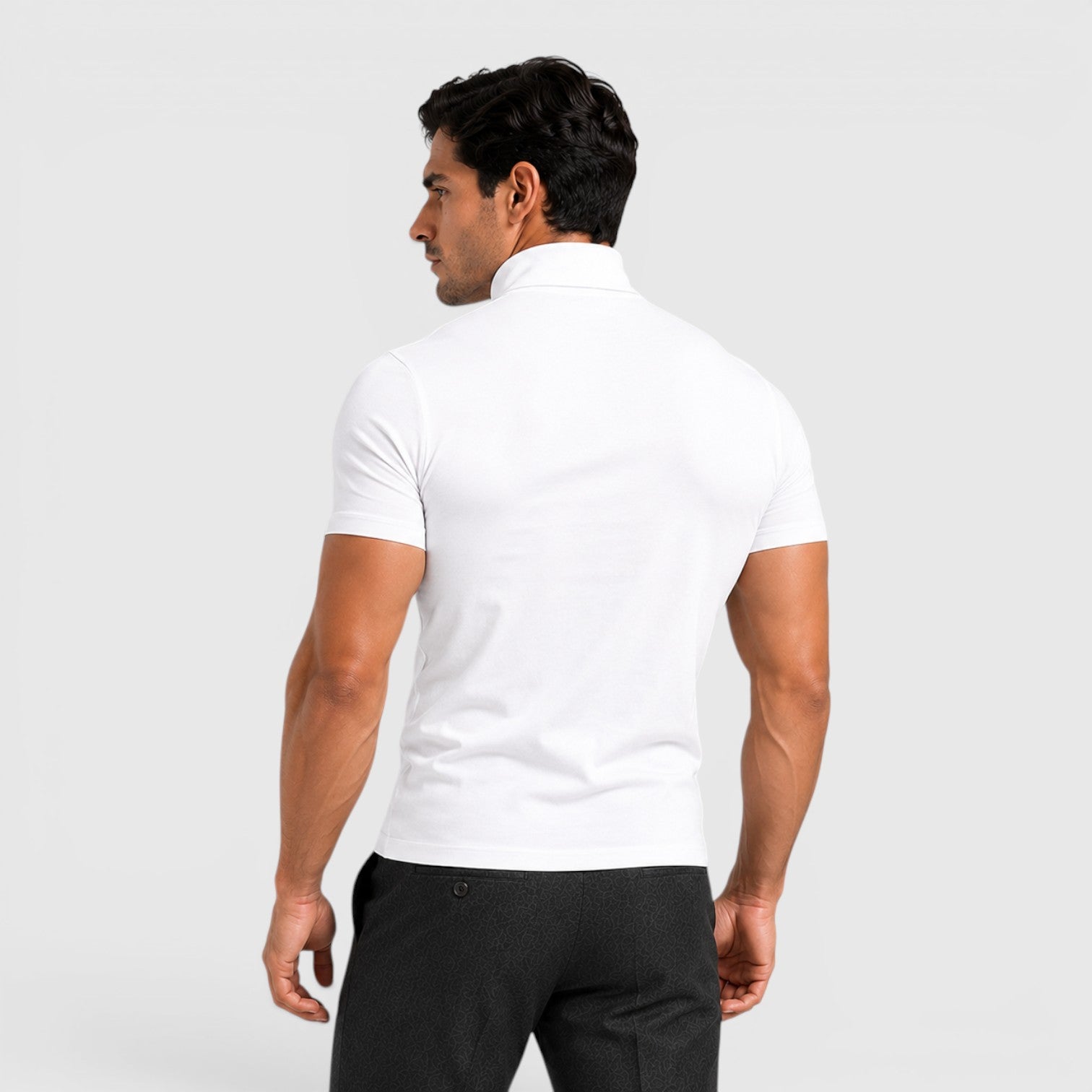 Monvaline | Men's Slim Fit Mock Neck T-Shirt for Smart Casual Summer Wear