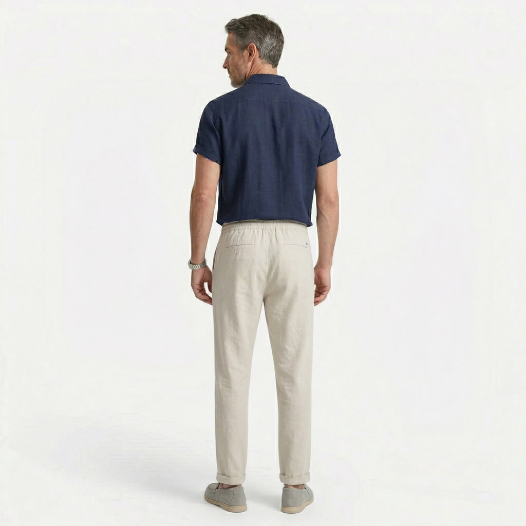 Monvaline | Men’s Linen Blend Set Breathable Comfort Short Sleeve Summer
