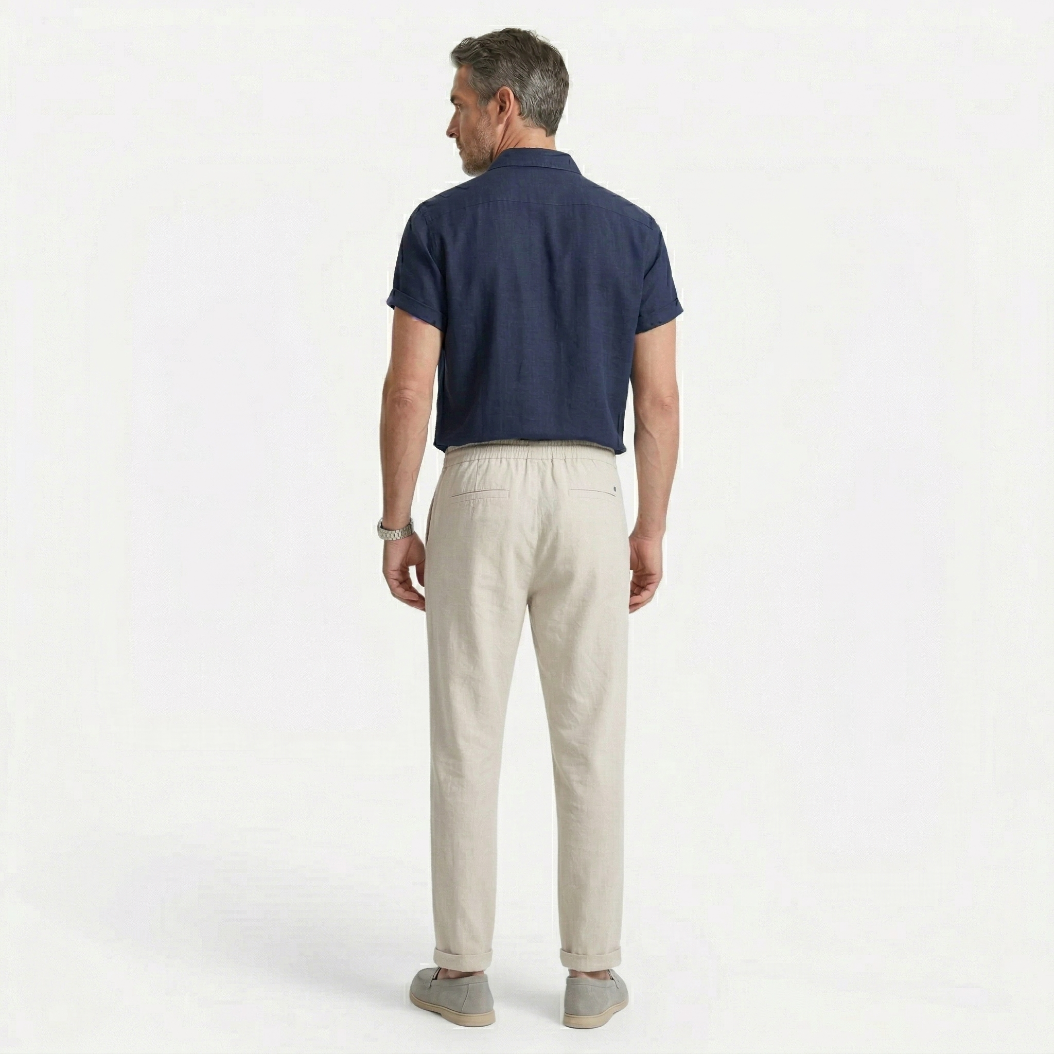 Monvaline | Men’s Linen Blend Set Breathable Comfort Short Sleeve Summer