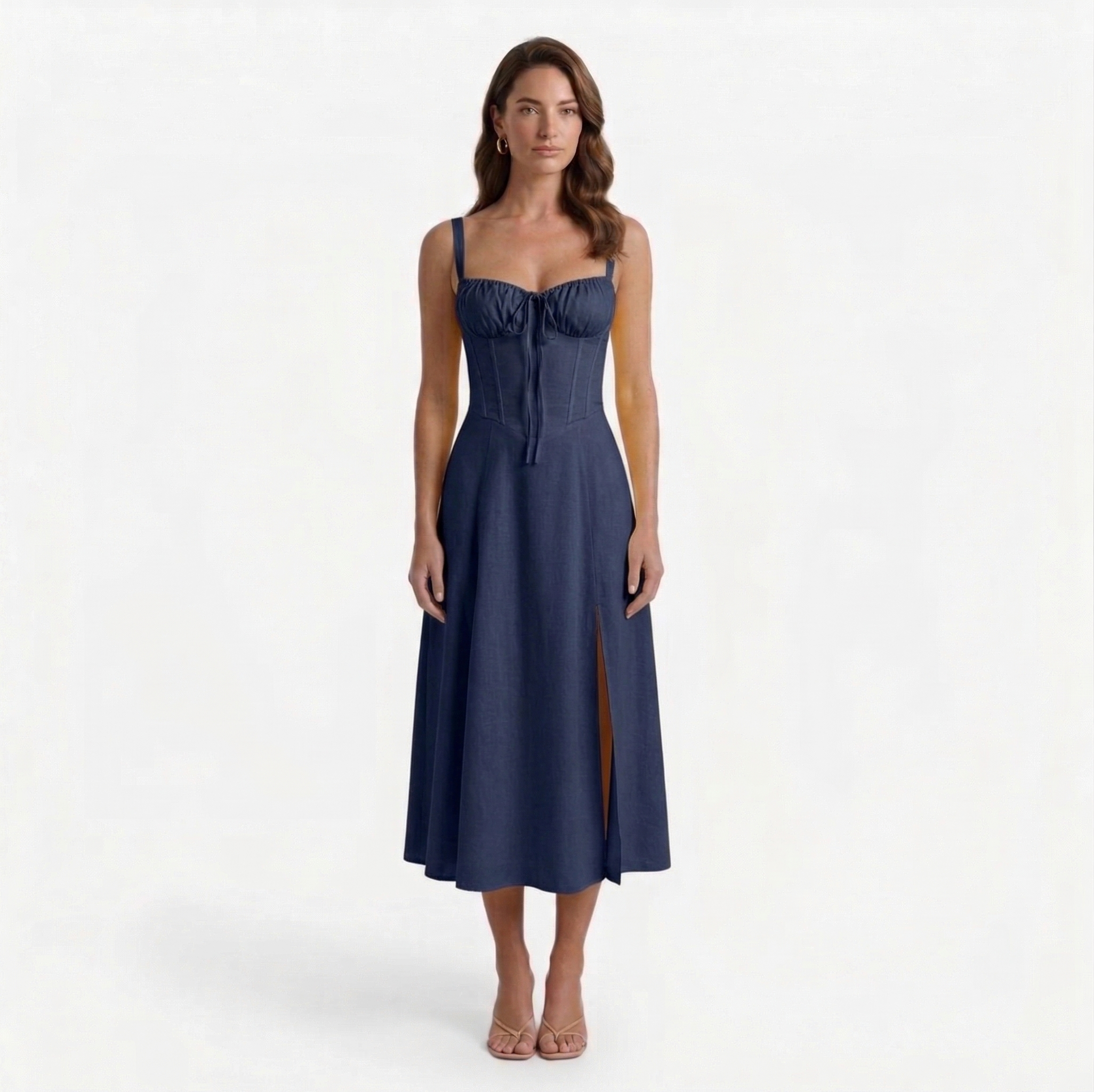 Monvaline | Women’s Summer Corset Midi Dress Slim Fit Floral Lightweight