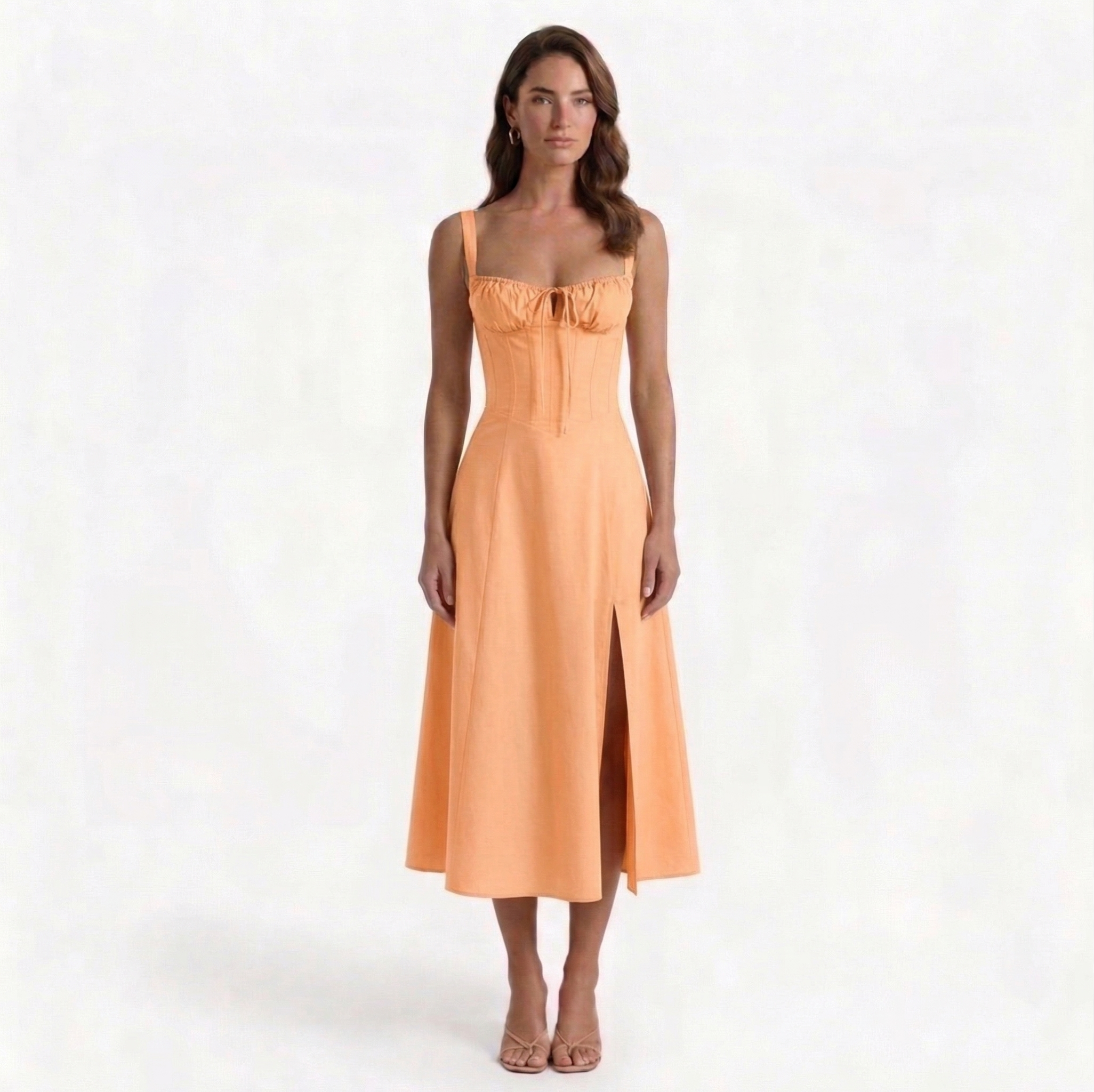 Monvaline | Women’s Summer Corset Midi Dress Slim Fit Floral Lightweight