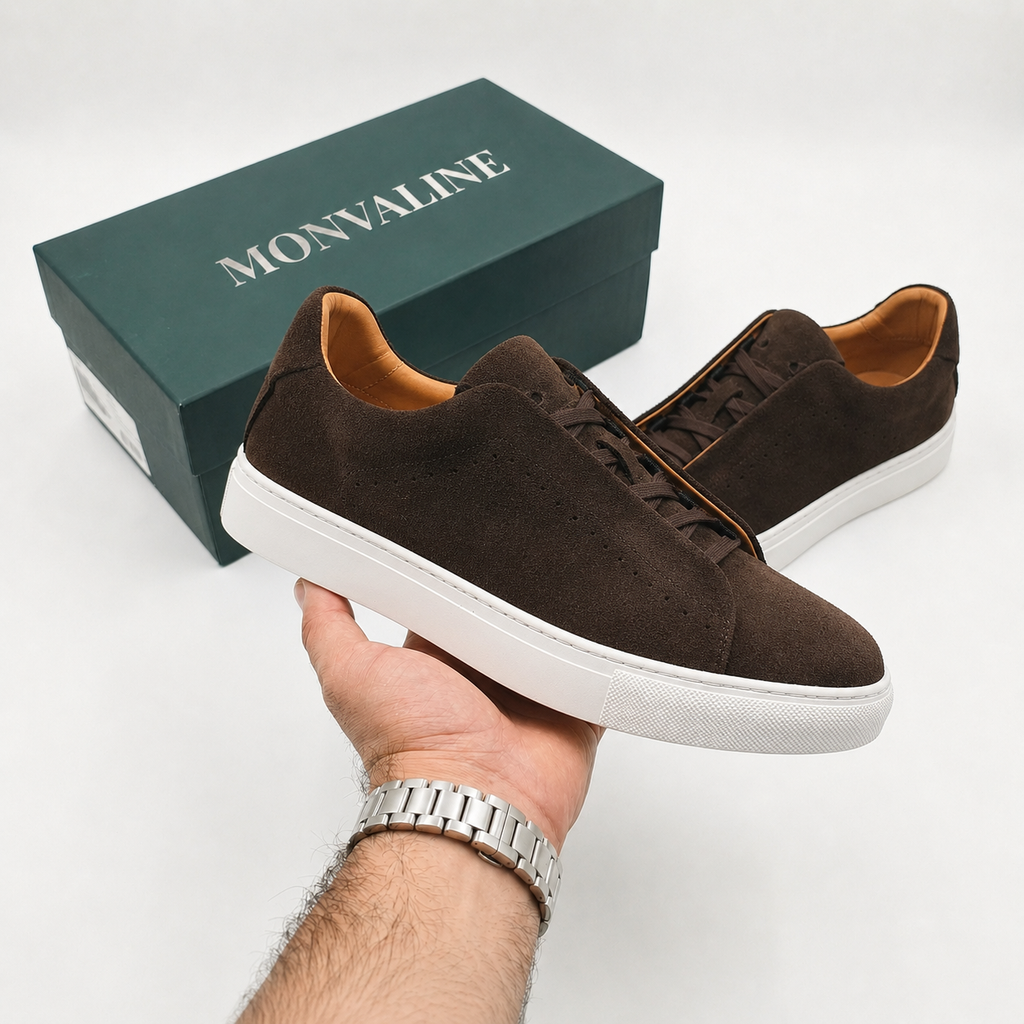 Monvaline | Men’s Brown Suede Sneakers – Lightweight Everyday Trainers