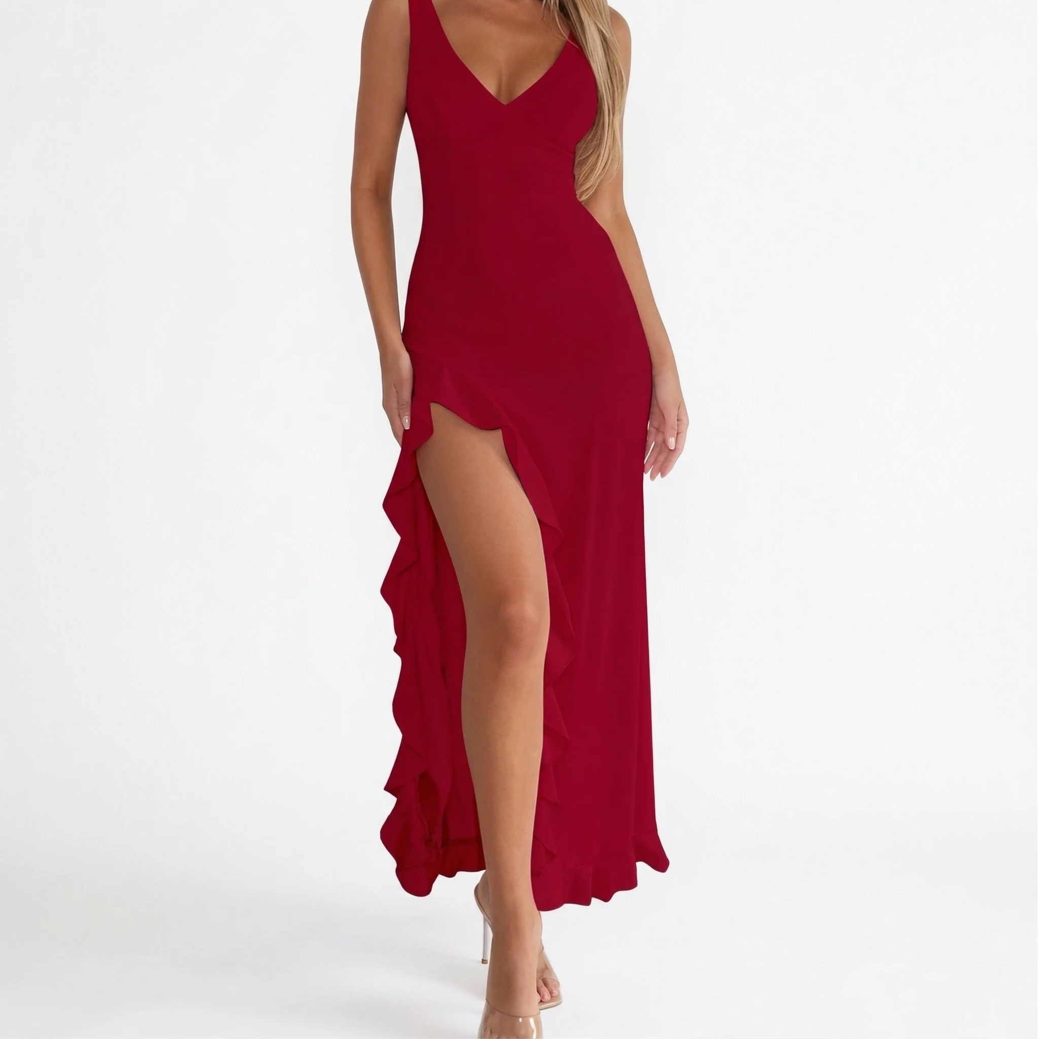 Monvaline | Women’s Backless High Split Dress Slim Fit Evening Party Wear