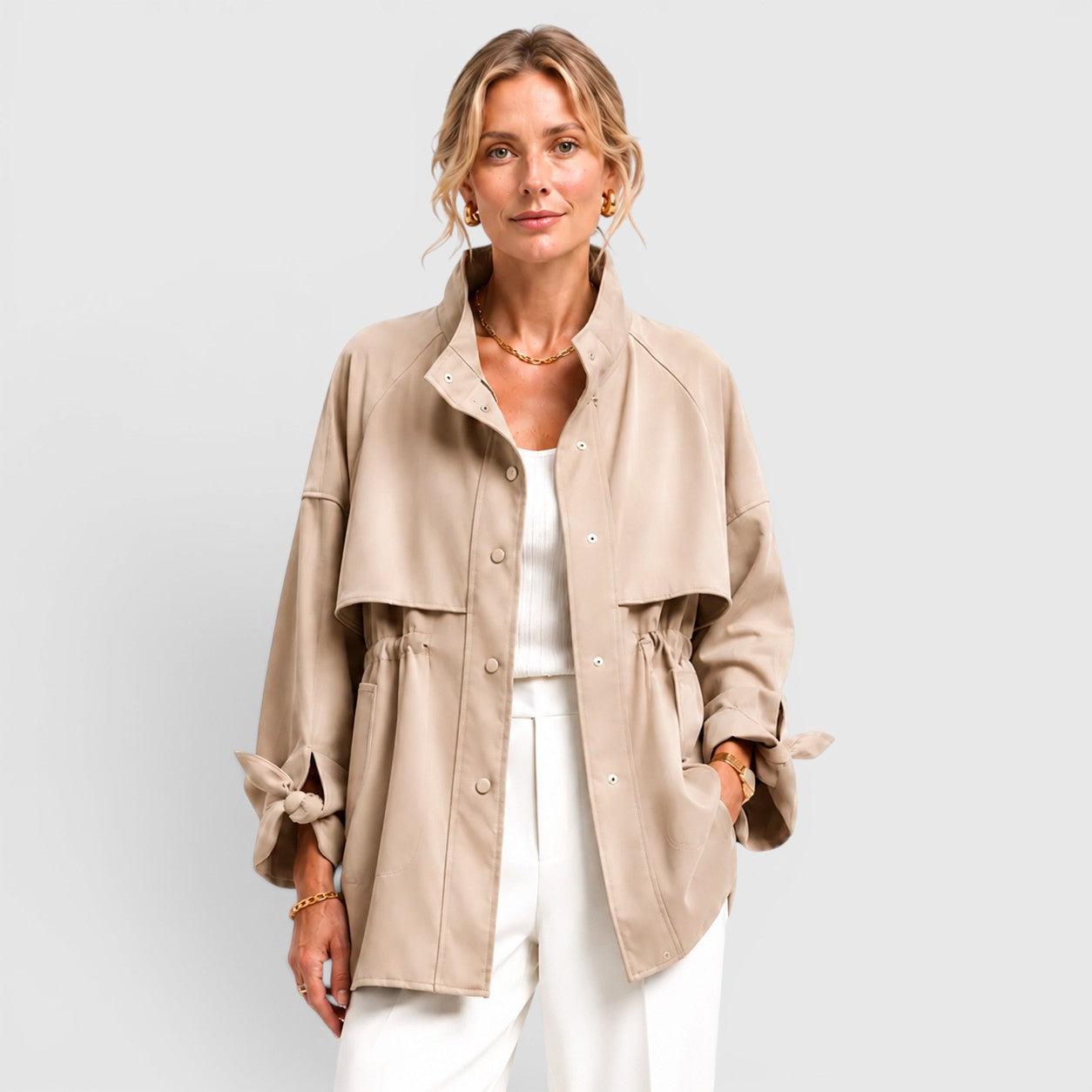 Monvaline | Women's Mid Length Loose Trench Coat for Office and Travel