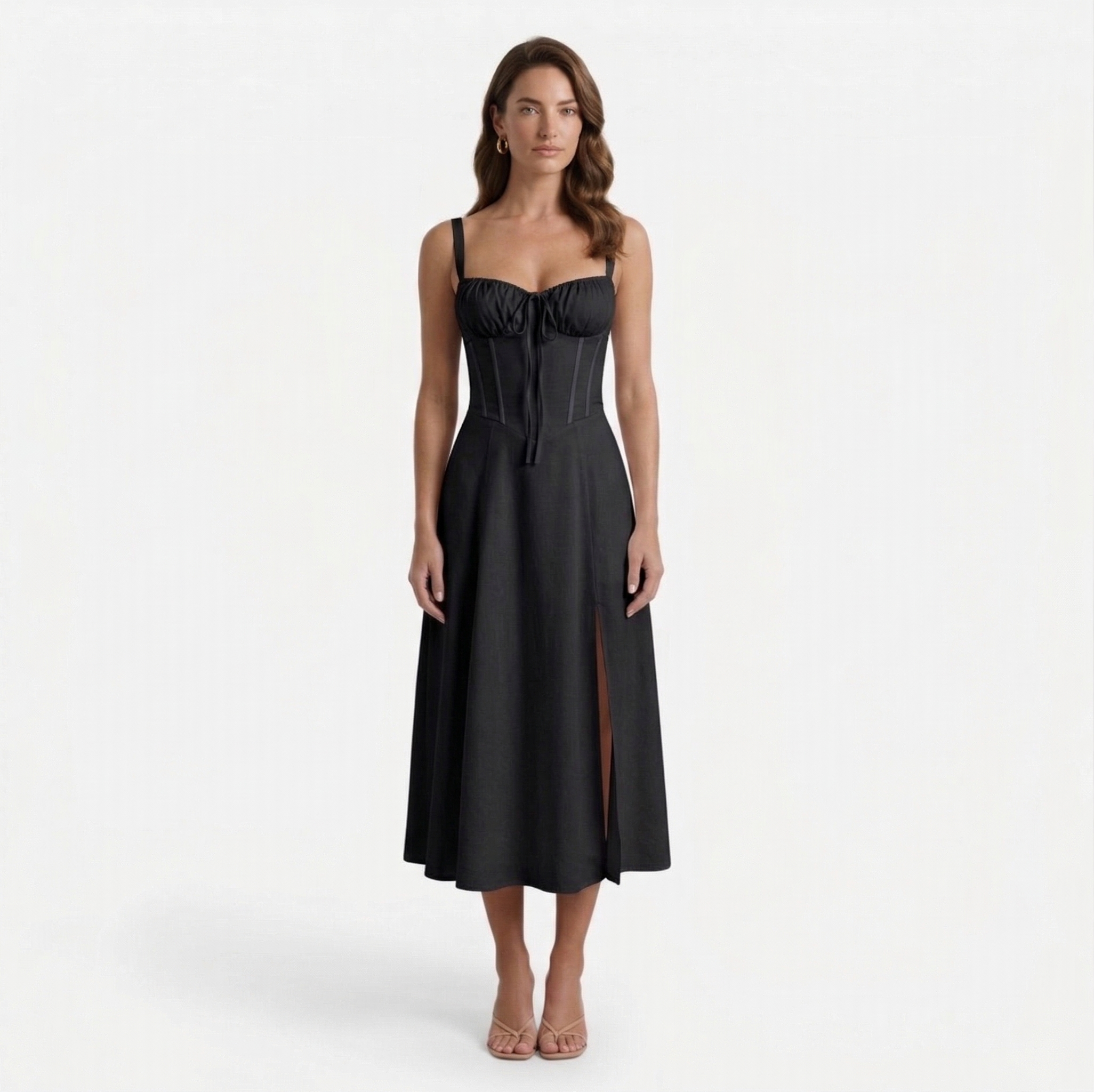 Monvaline | Women’s Summer Corset Midi Dress Slim Fit Floral Lightweight