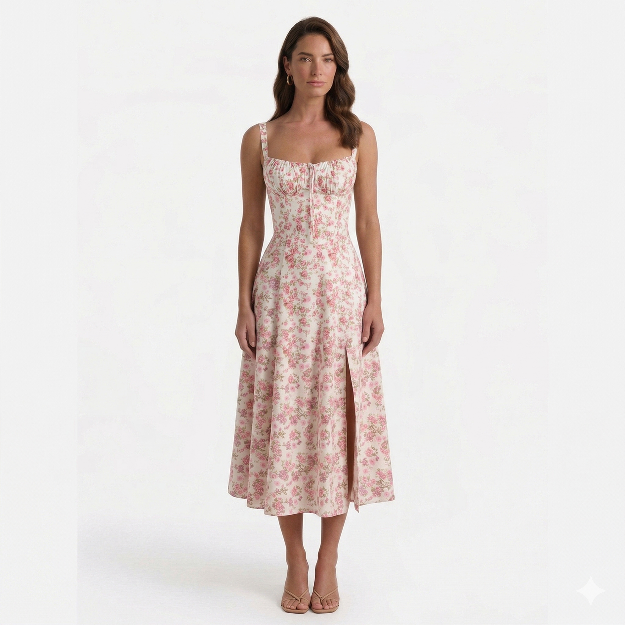 Monvaline | Women’s Summer Corset Midi Dress Slim Fit Floral Lightweight