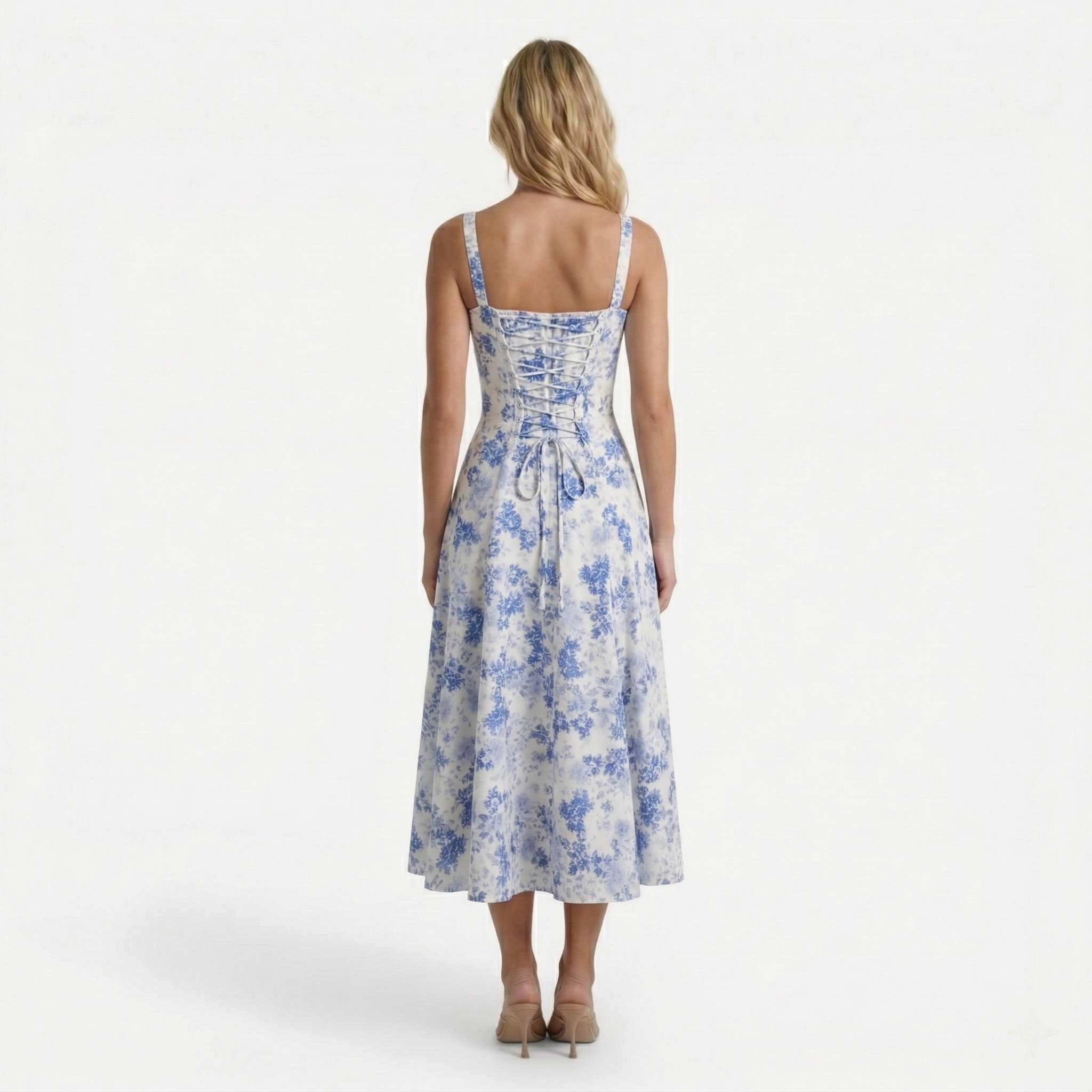 Monvaline | Women’s Summer Corset Midi Dress Slim Fit Floral Lightweight