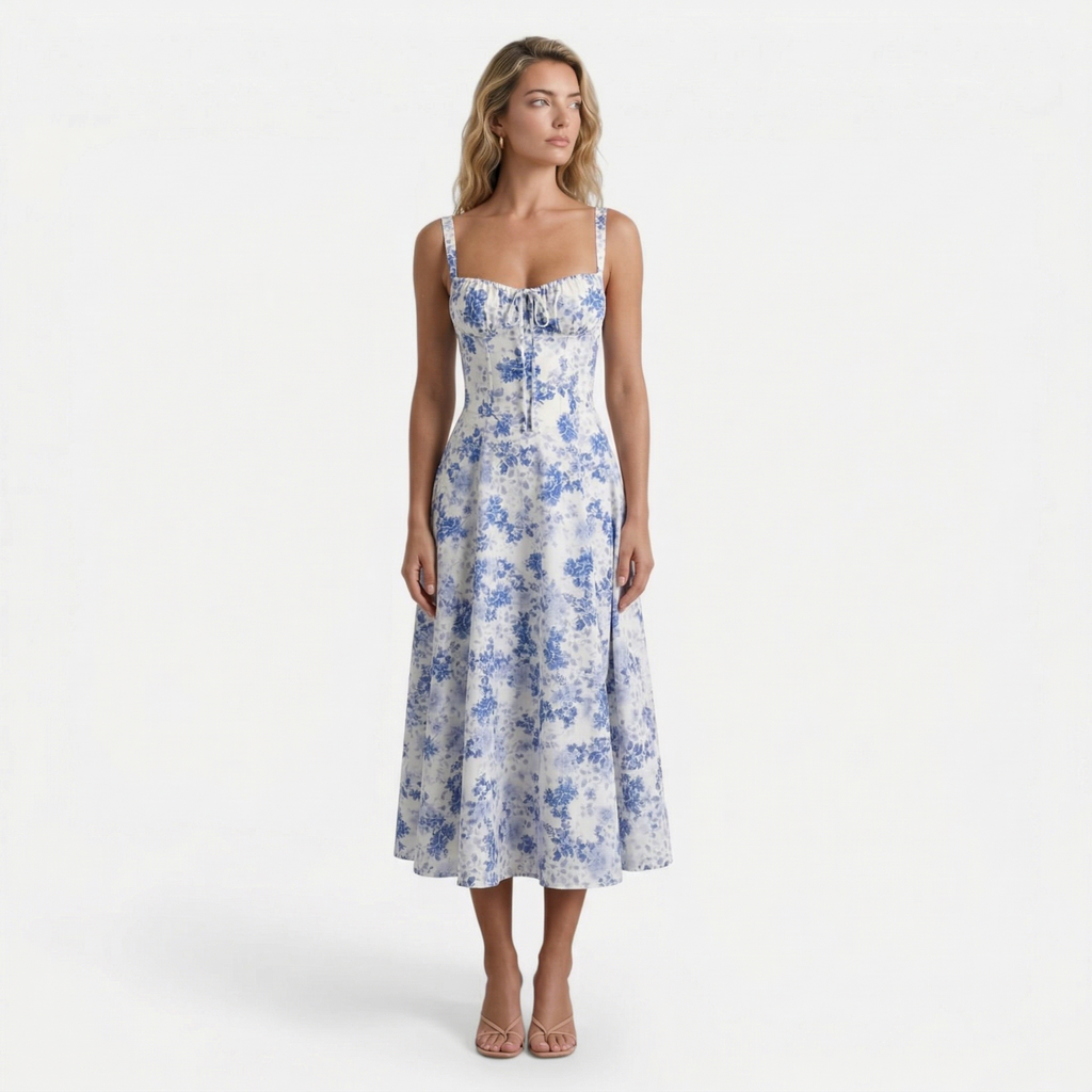 midi corset summer dress Floral A-Line Cream Midi Cottagecore Corset Dress Cream White Floral / Large