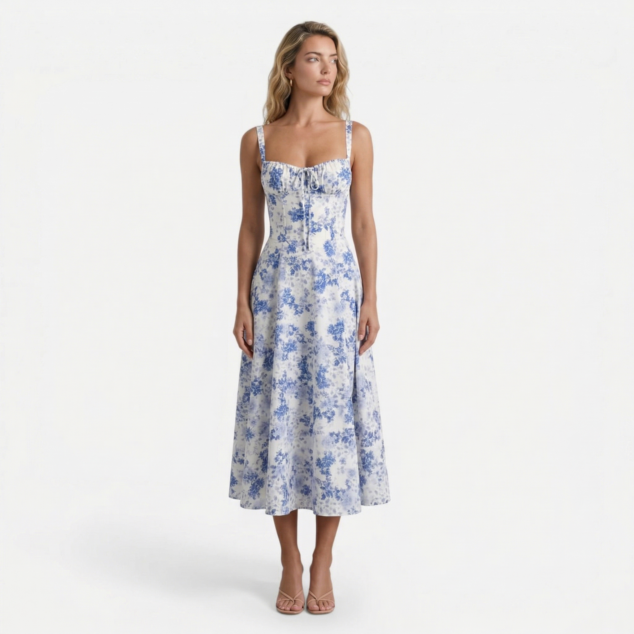 Monvaline | Women’s Summer Corset Midi Dress Slim Fit Floral Lightweight