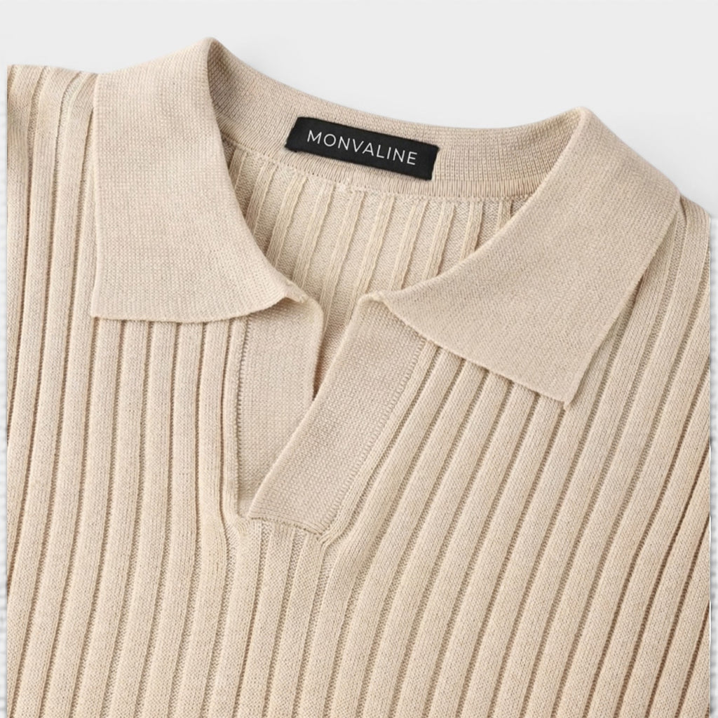 Monvaline | Men’s Slim Fit Knit Polo Shirt Lightweight Summer Casual Wear