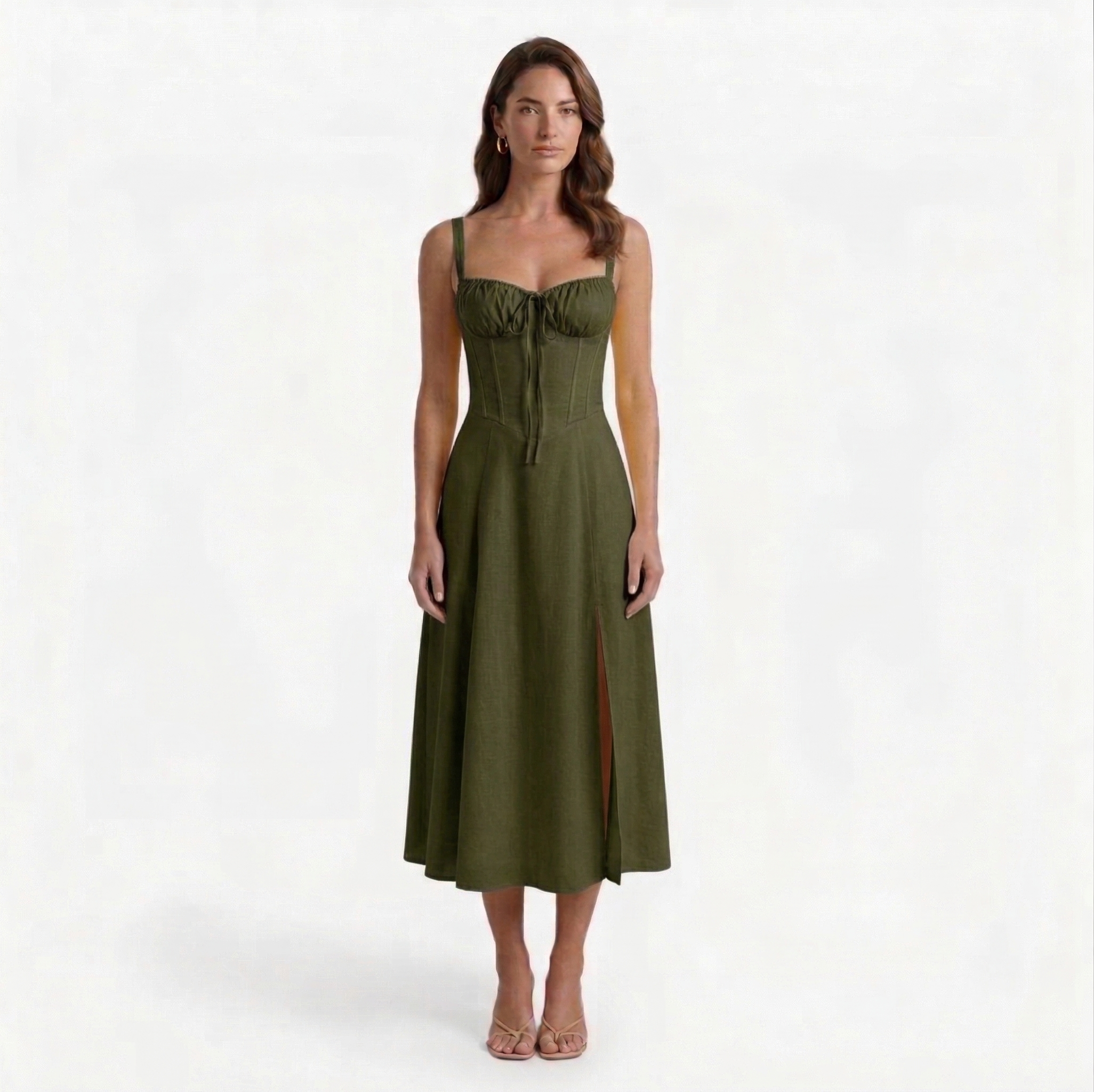 Monvaline | Women’s Summer Corset Midi Dress Slim Fit Floral Lightweight