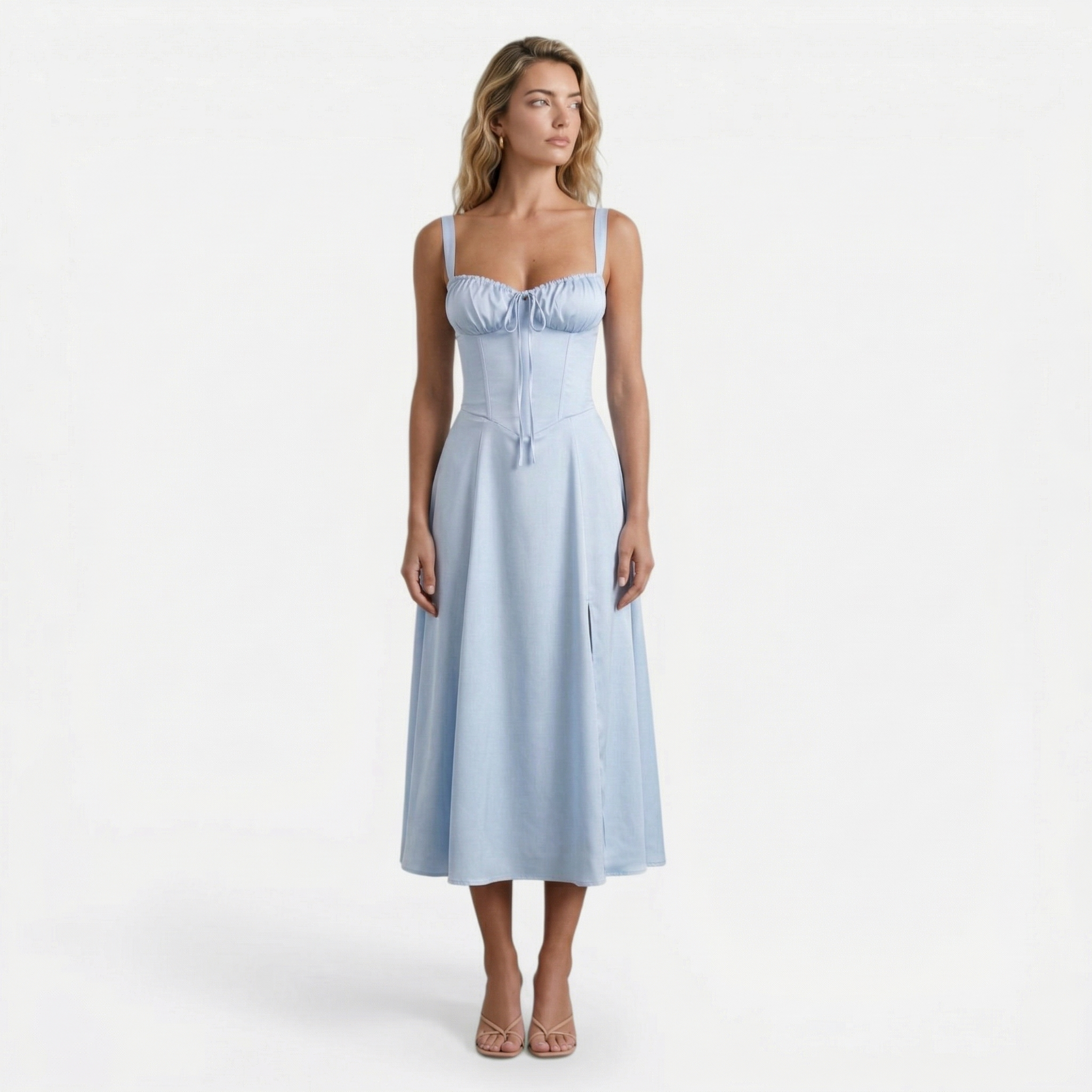 Monvaline | Women’s Summer Corset Midi Dress Slim Fit Floral Lightweight