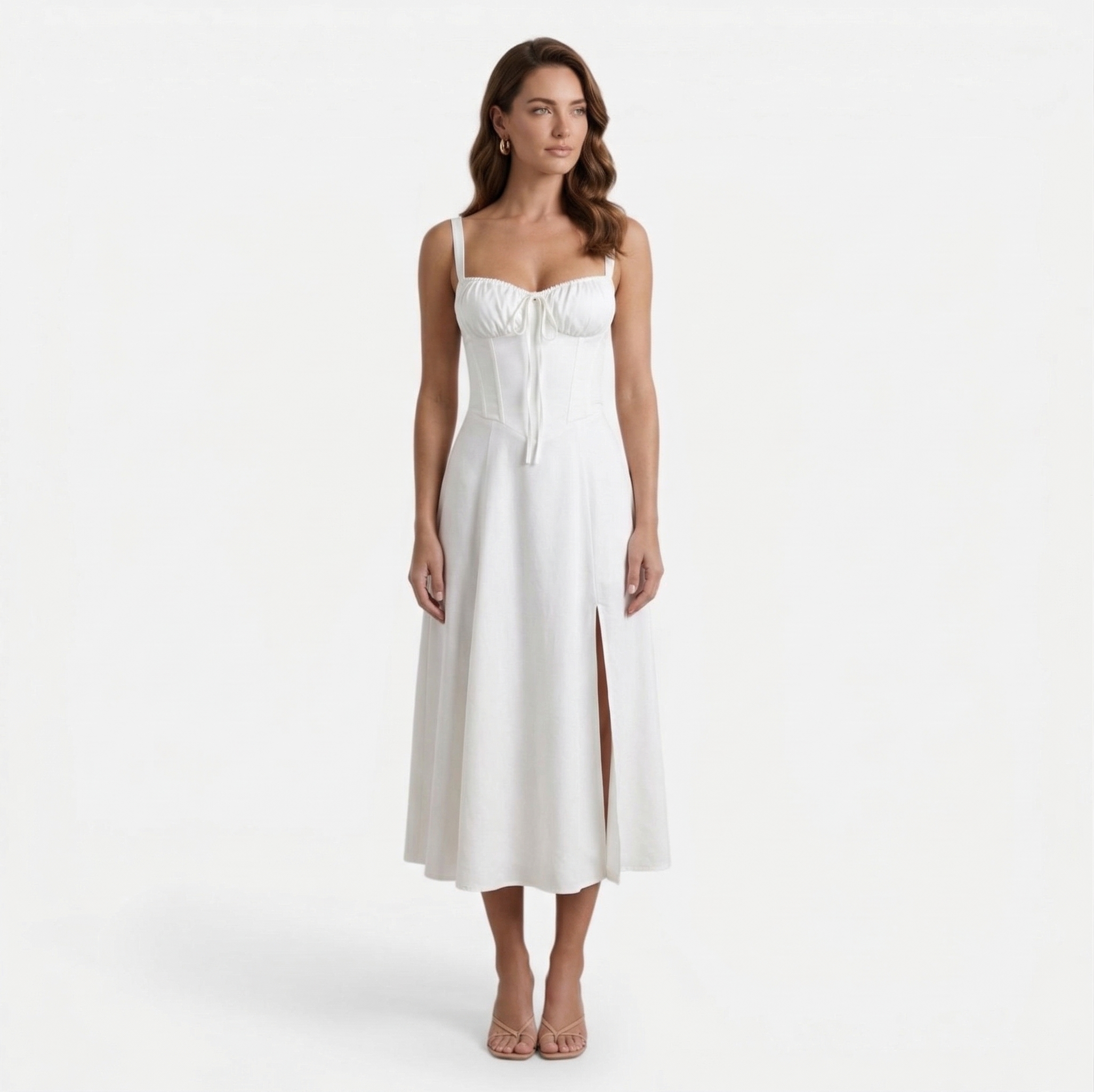 Monvaline | Women’s Summer Corset Midi Dress Slim Fit Floral Lightweight