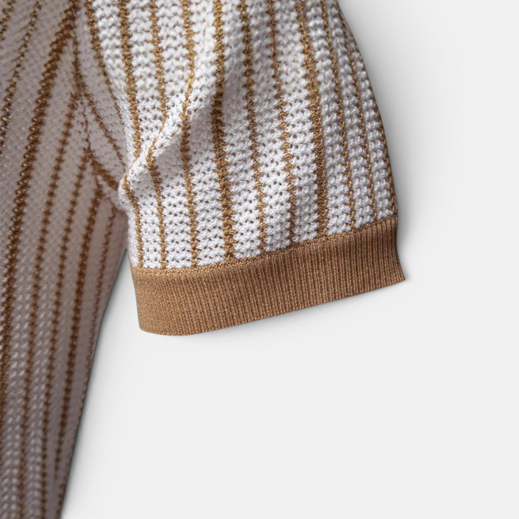 Monvaline | Men's Knitted Striped Shirt Lightweight Summer Relaxed Fit