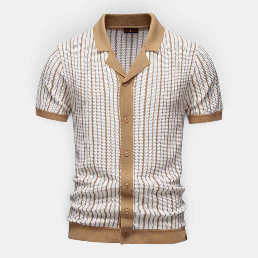 Monvaline | Men's Knitted Striped Shirt Lightweight Summer Relaxed Fit