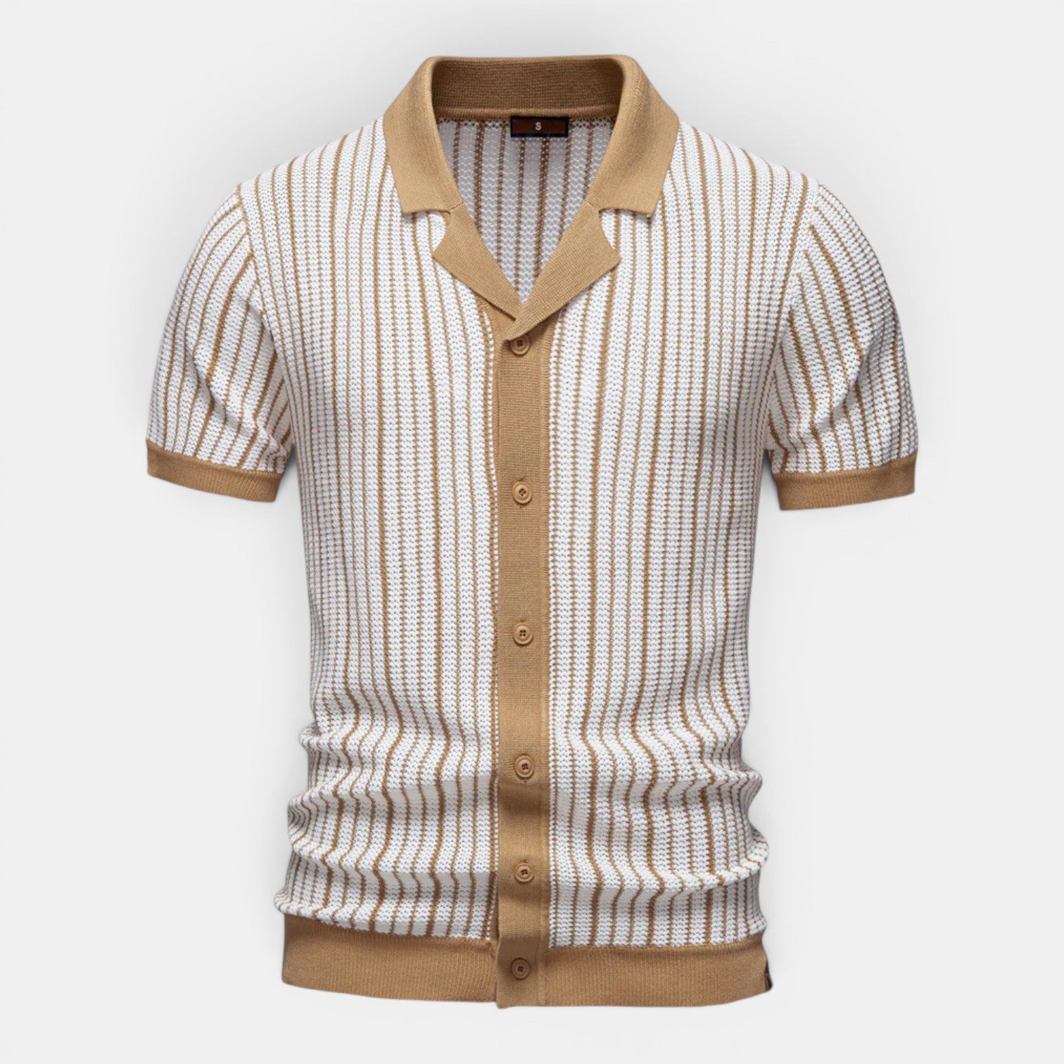 Monvaline | Men's Knitted Striped Shirt Lightweight Summer Relaxed Fit