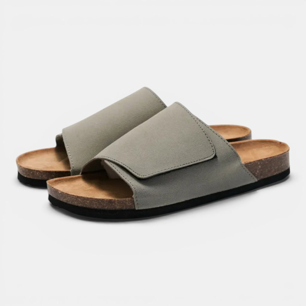 Monvaline | Men's PU Leather Cork Sandals Rubber Sole Casual Slides