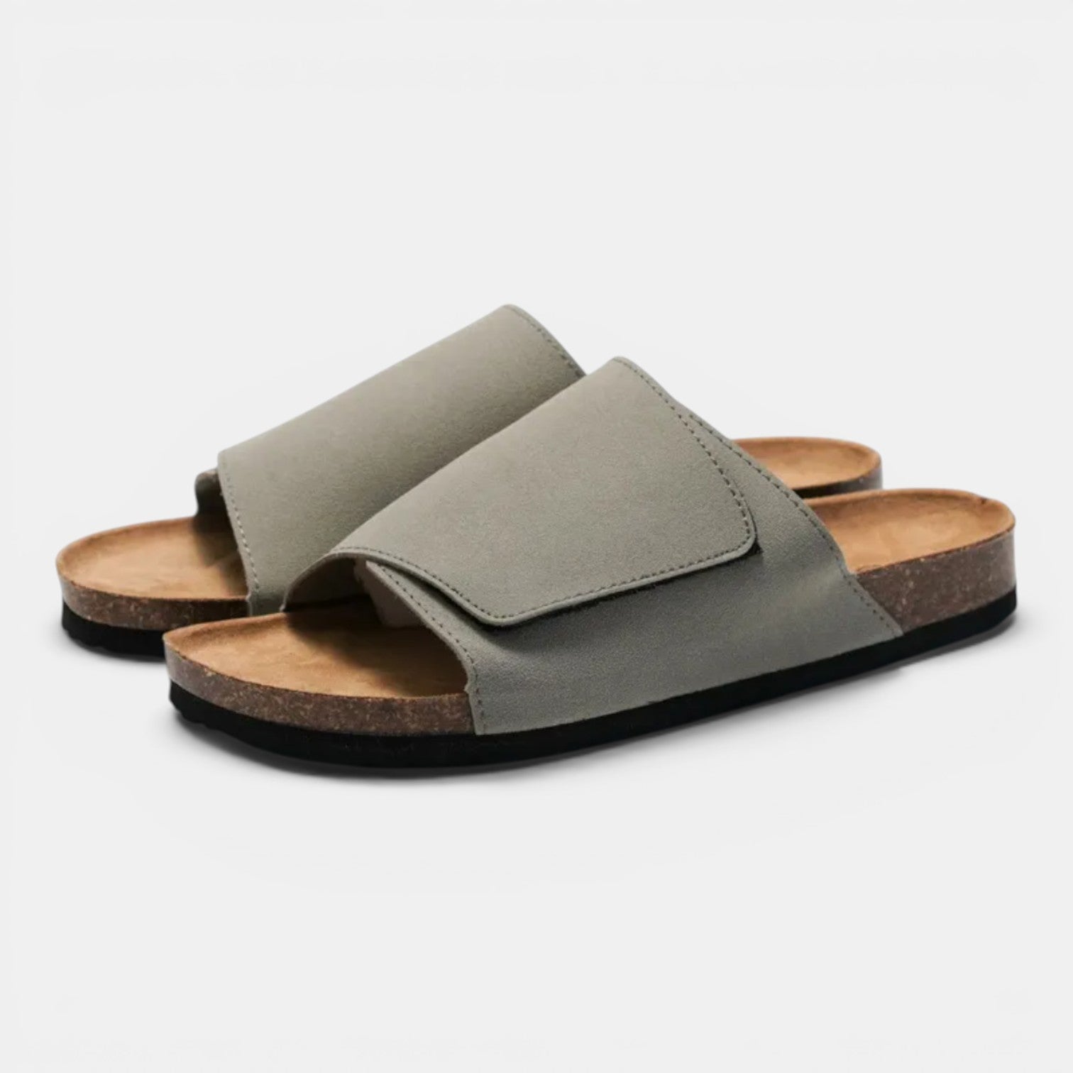 Monvaline | Men's PU Leather Cork Sandals Rubber Sole Casual Slides