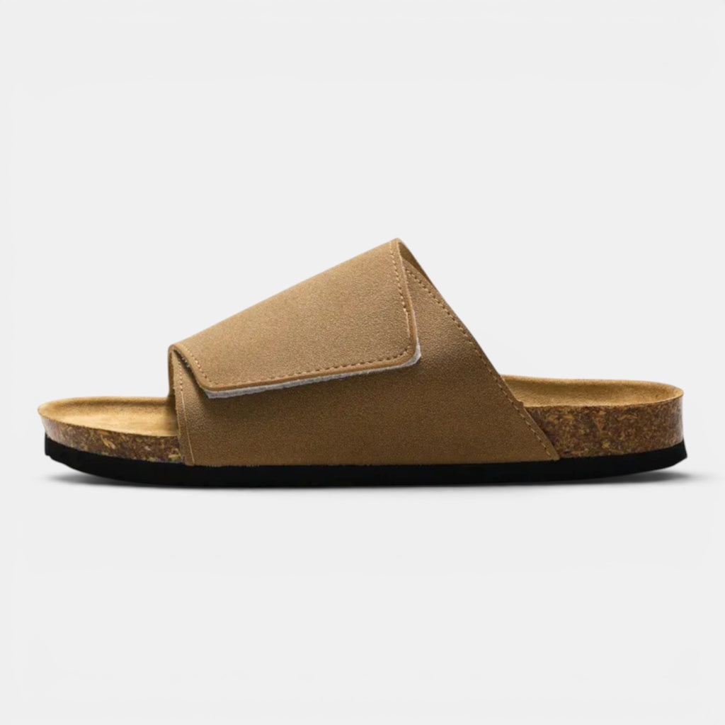 Monvaline | Men's PU Leather Cork Sandals Rubber Sole Casual Slides