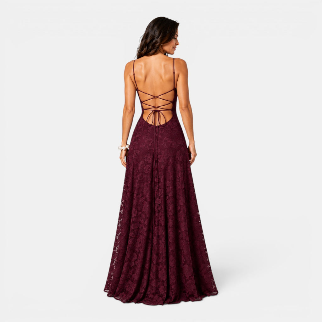 Monvaline | Women's Backless Lace-Up Dress Slim Fit High Waist Sleeveless