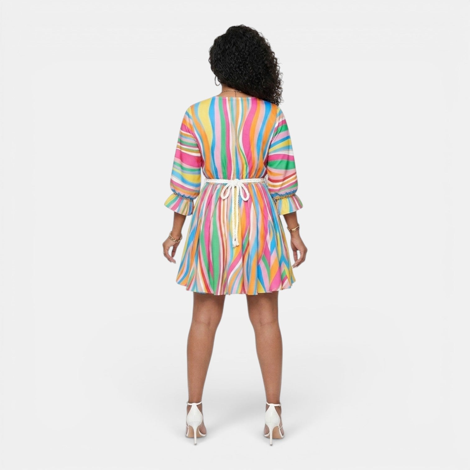 Monvaline | Women’s Belted Stripe Swing Dress