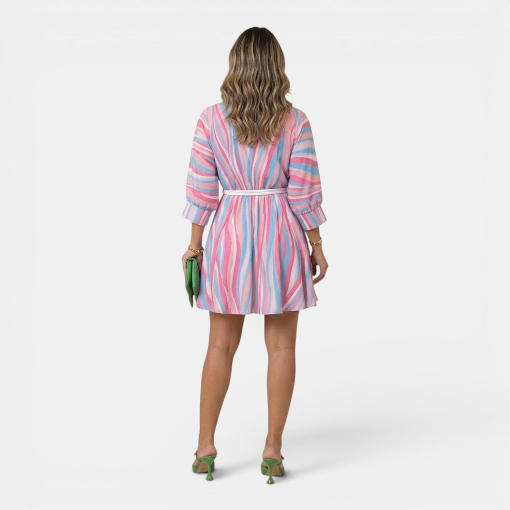 Monvaline | Women’s Belted Stripe Swing Dress