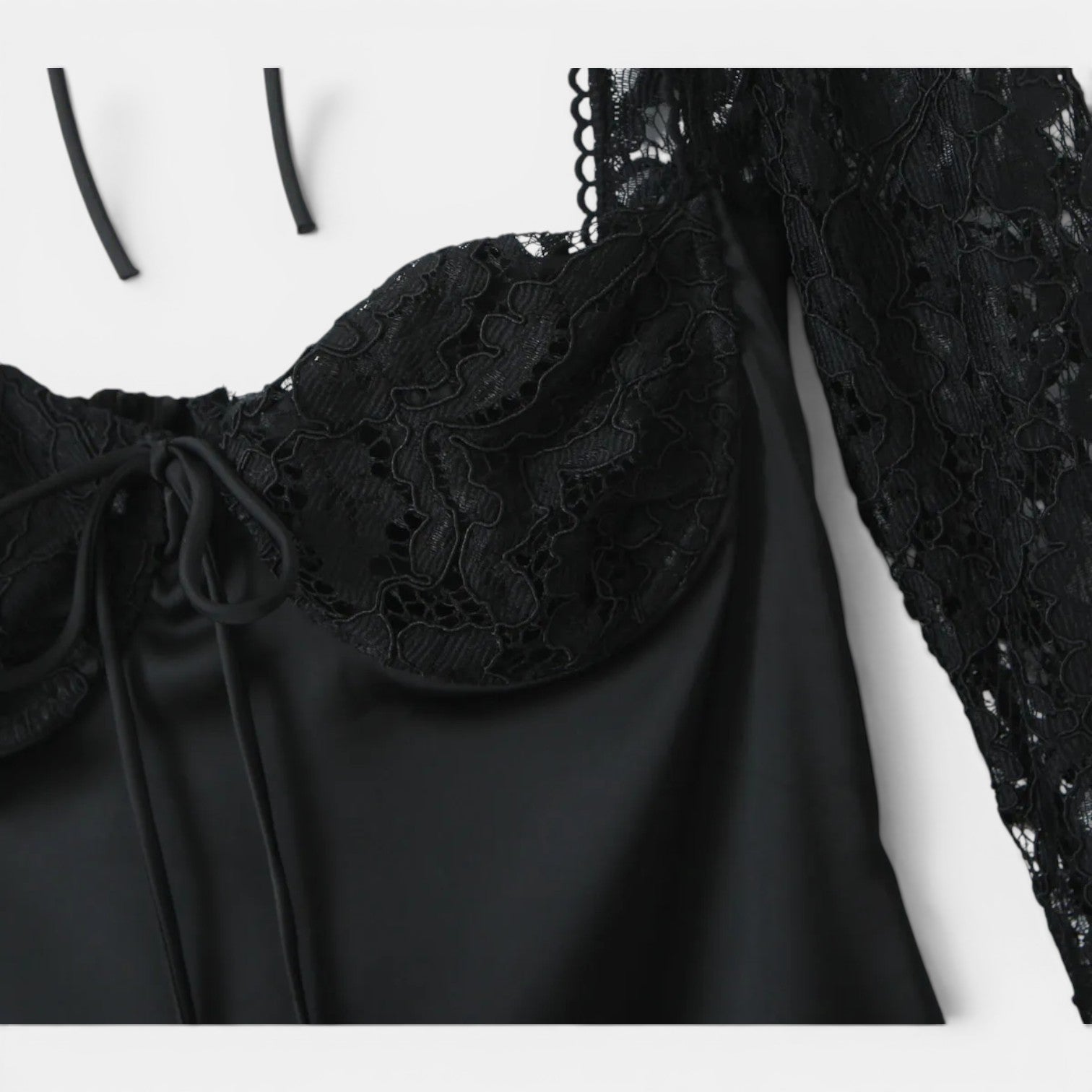 Monvaline | Women’s Black Lace Sleeve Mini Dress for Evening Events