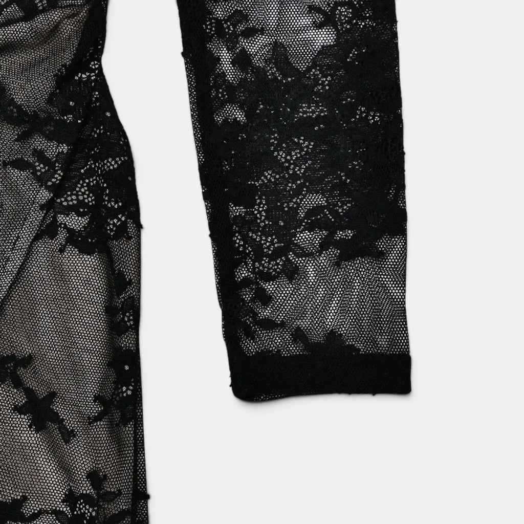 Monvaline | Women’s Black Sheer Maxi Dress – Elegant Lace Side Split