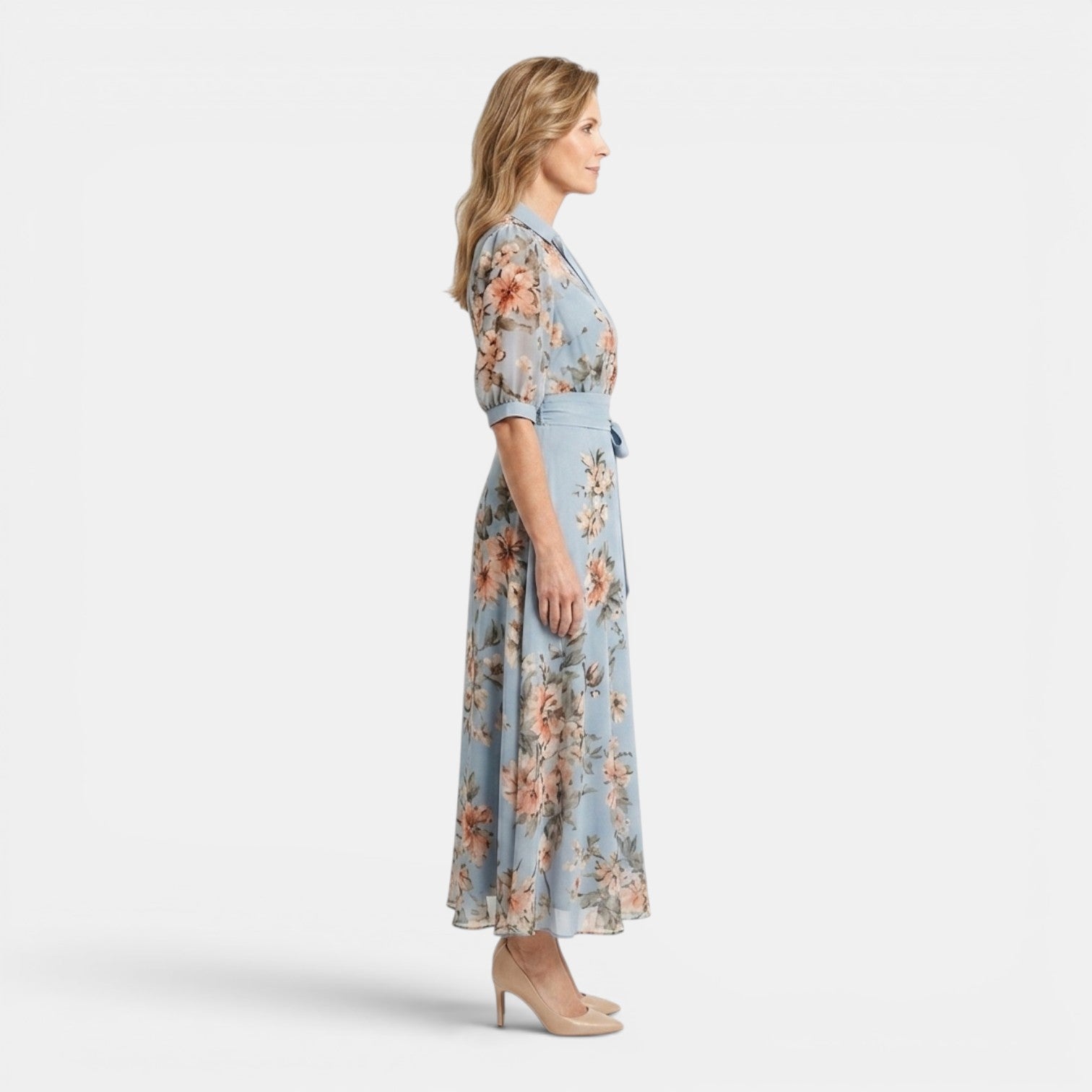 Monvaline | Women's Blue Floral Maxi Dress for Summer Holidays