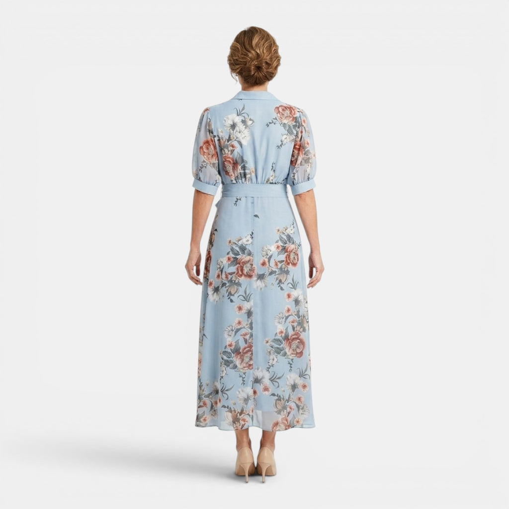 Monvaline | Women's Blue Floral Maxi Dress for Summer Holidays