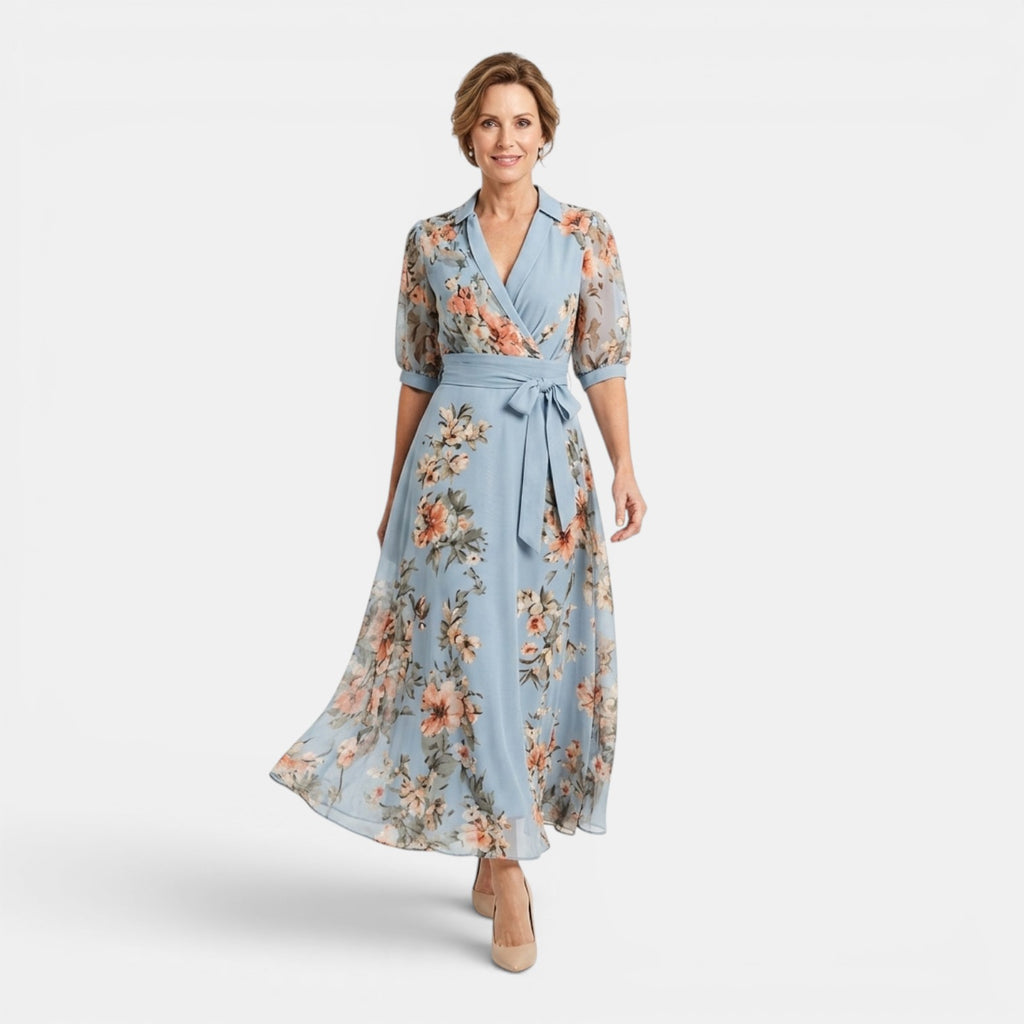 Monvaline | Women's Blue Floral Maxi Dress for Summer Holidays