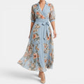 Monvaline | Women's Blue Floral Maxi Dress for Summer Holidays