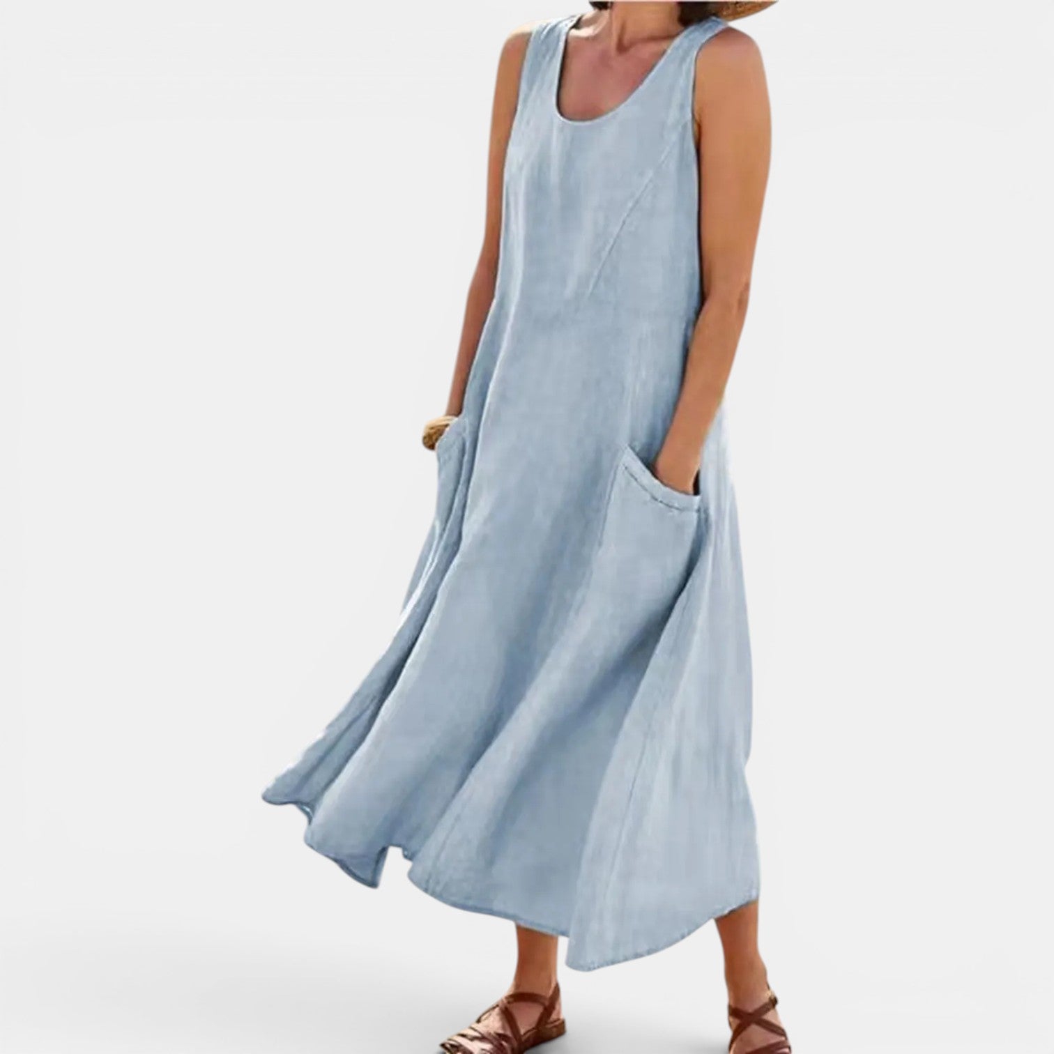 Monvaline | Women’s Casual Sleeveless Midi Dress with Pockets for Summer
