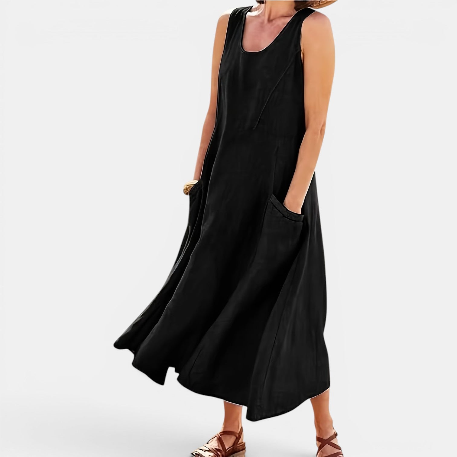 Monvaline | Women’s Casual Sleeveless Midi Dress with Pockets for Summer