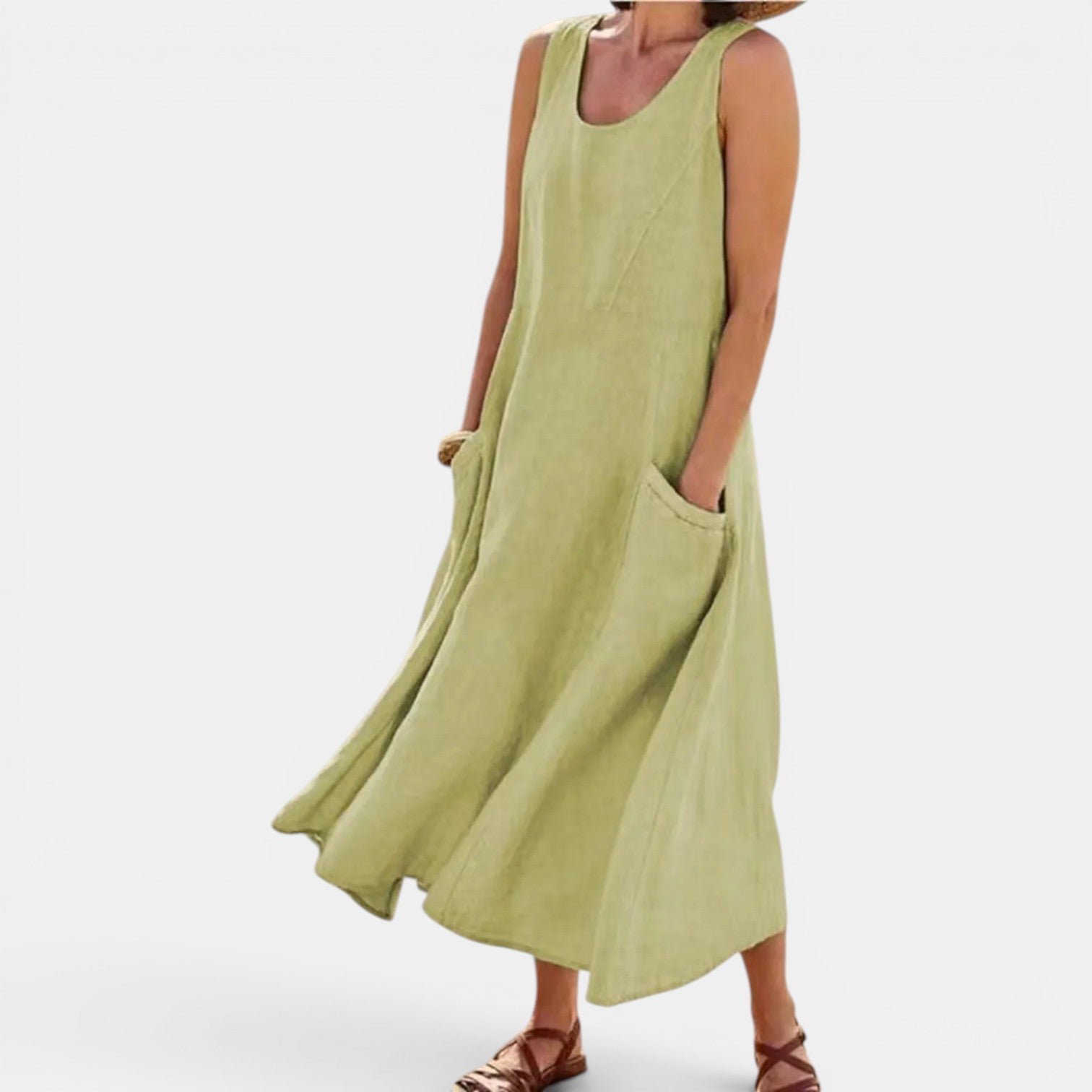 Monvaline | Women’s Casual Sleeveless Midi Dress with Pockets for Summer