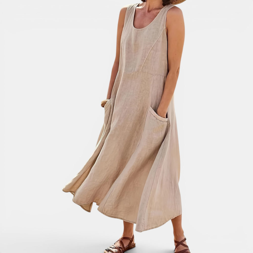 Monvaline | Women’s Casual Sleeveless Midi Dress with Pockets for Summer
