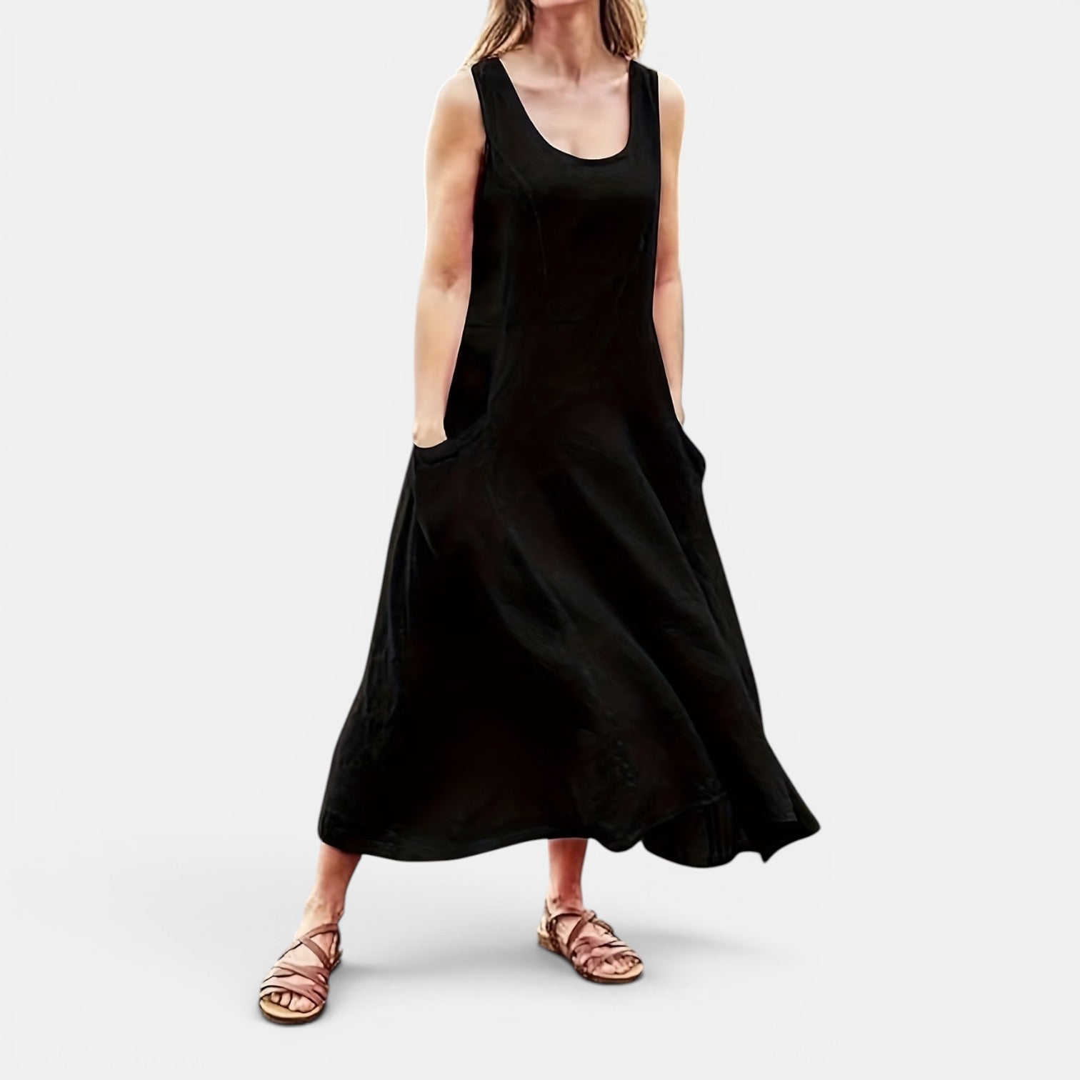 Monvaline | Women’s Casual Sleeveless Midi Dress with Pockets for Summer