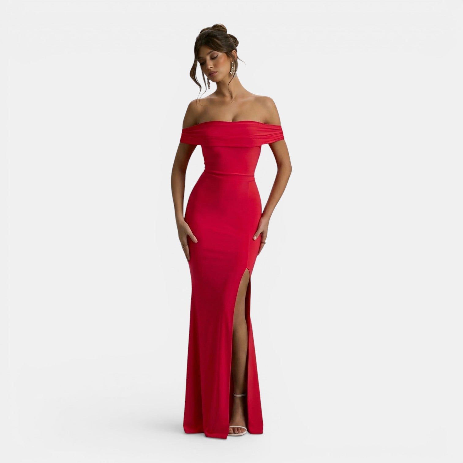 Monvaline | Women’s Elegant Bardot Dress Split Maxi Evening Occasion