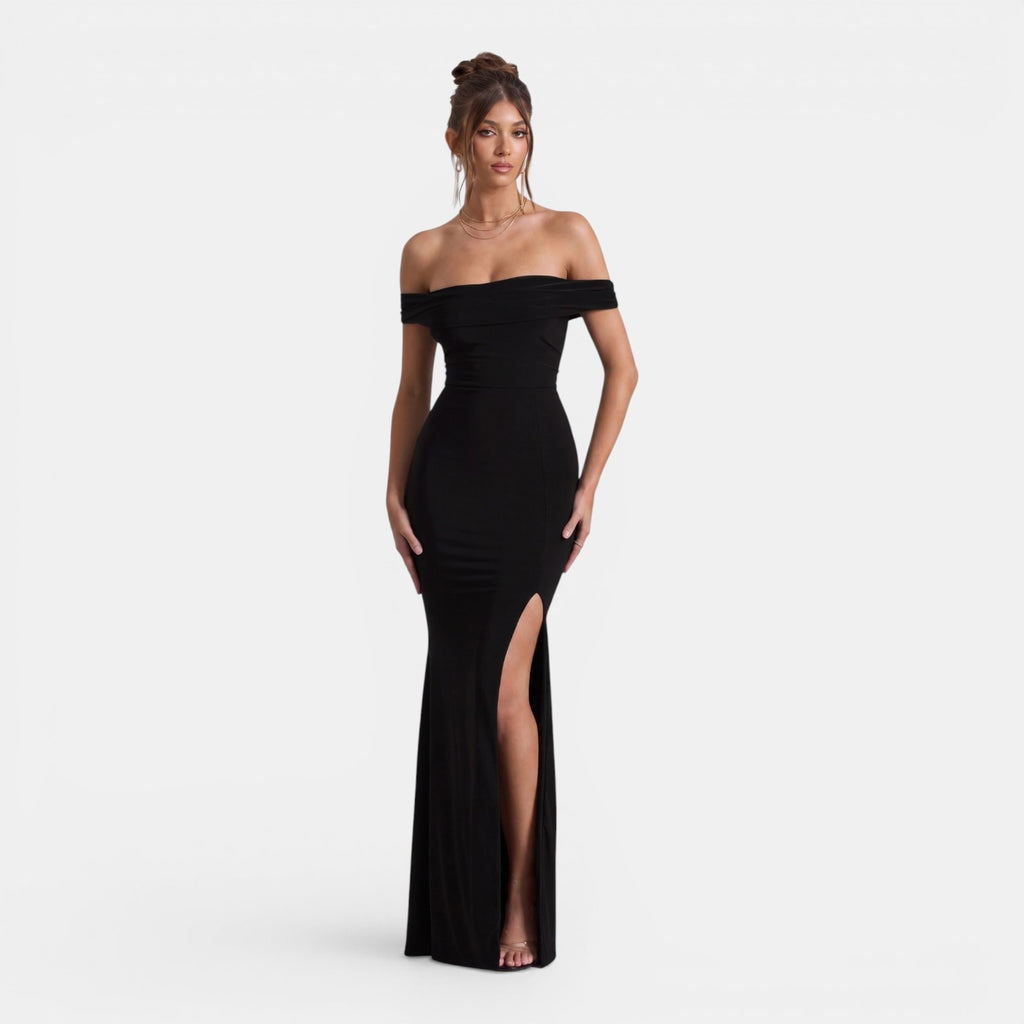 Monvaline | Women’s Elegant Bardot Dress Split Maxi Evening Occasion