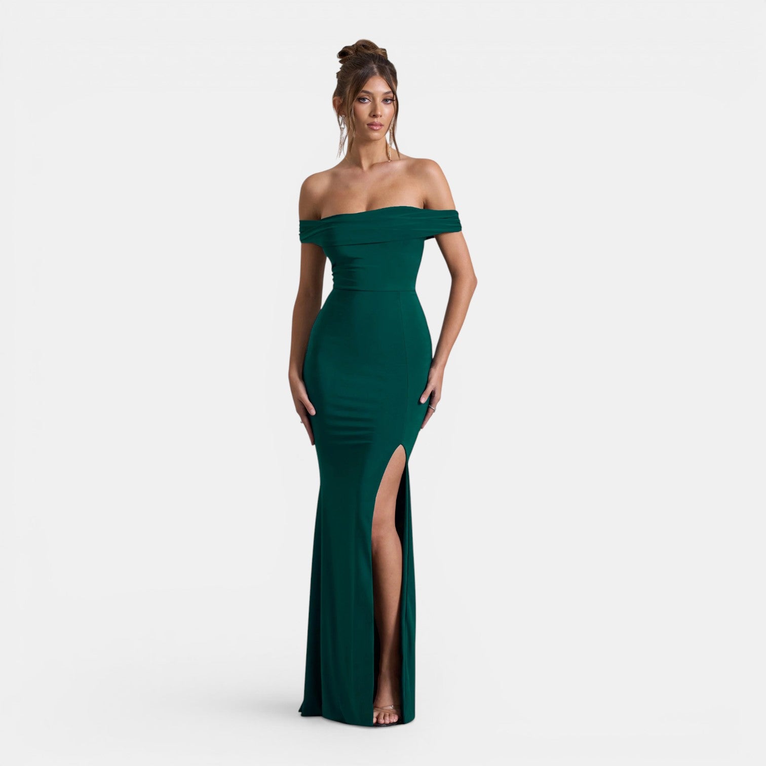 Monvaline | Women’s Elegant Bardot Dress Split Maxi Evening Occasion