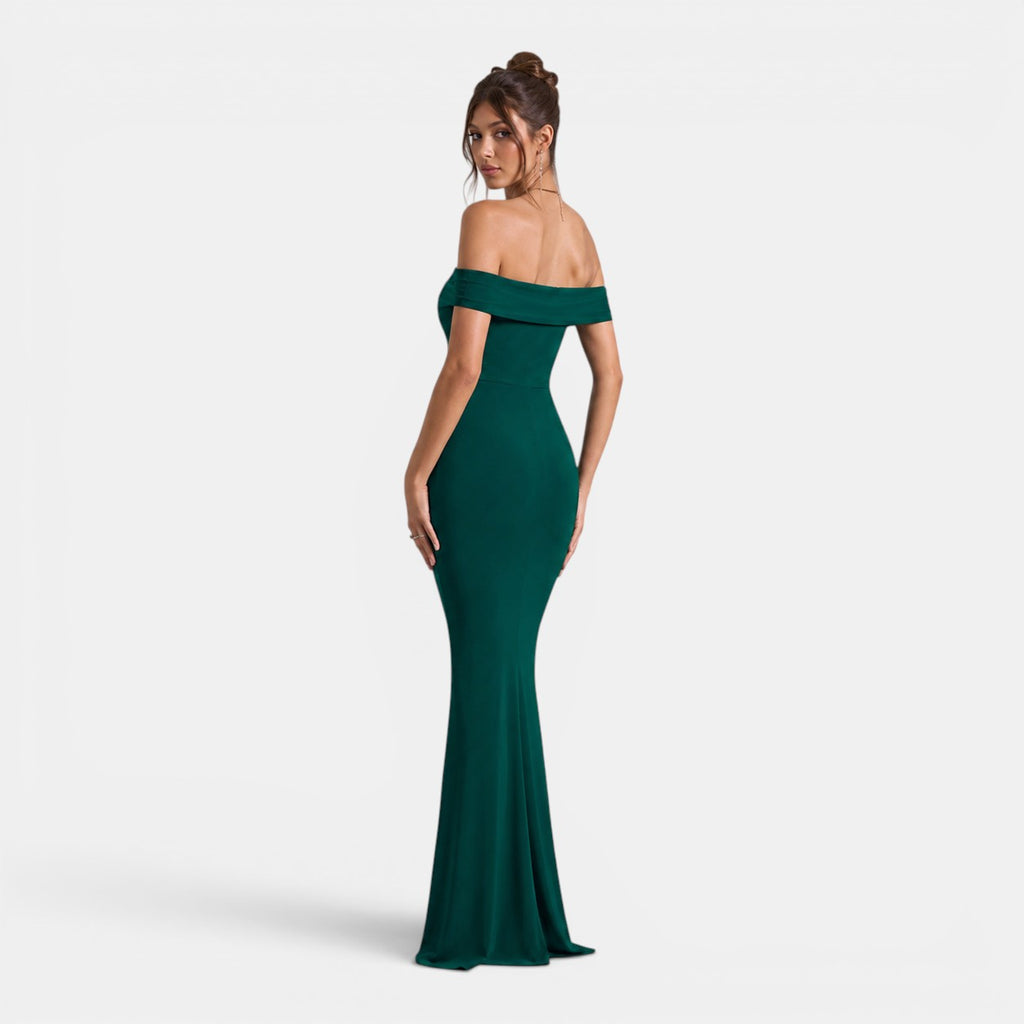 Monvaline | Women’s Elegant Bardot Dress Split Maxi Evening Occasion