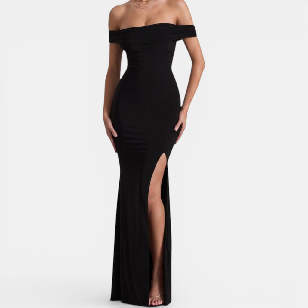 Monvaline | Women’s Elegant Bardot Dress Split Maxi Evening Occasion