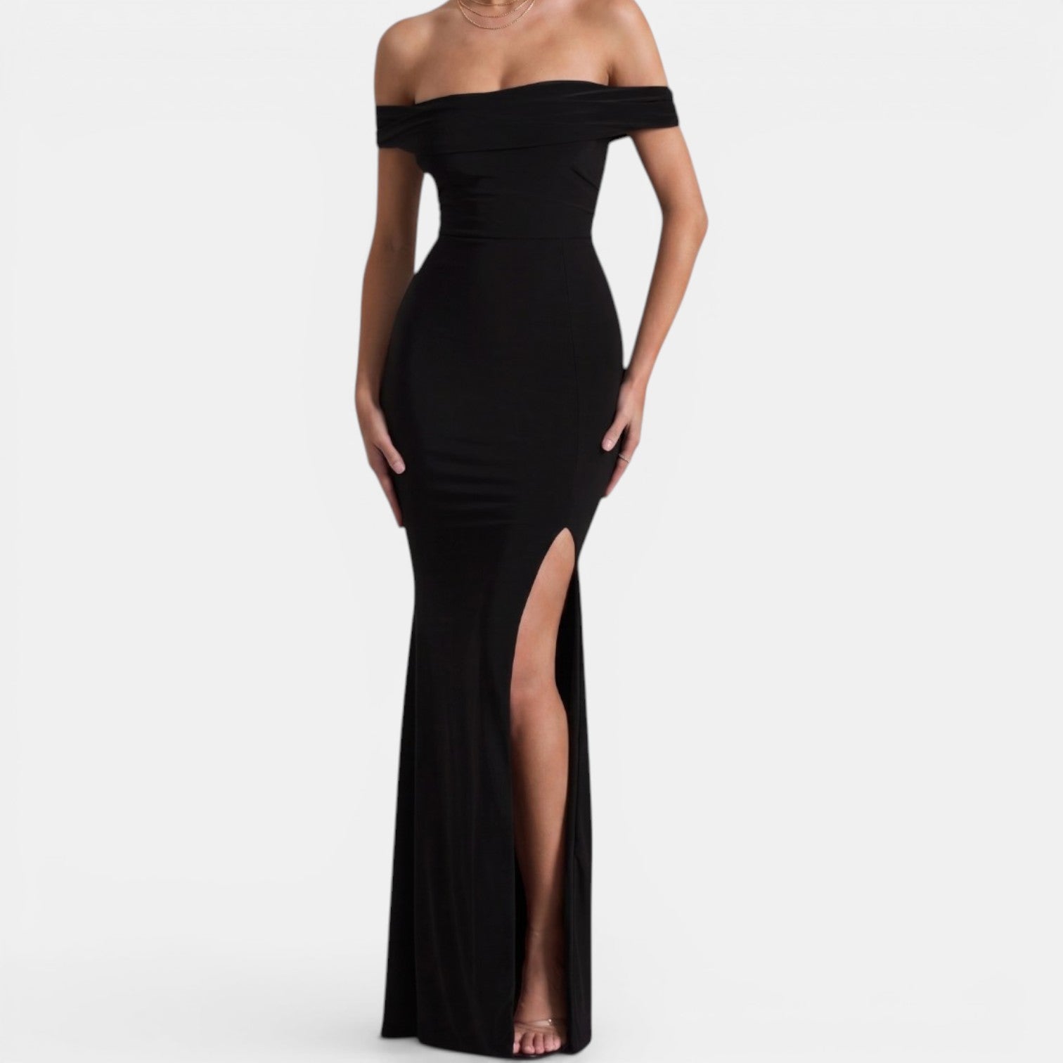 Monvaline | Women’s Elegant Bardot Dress Split Maxi Evening Occasion