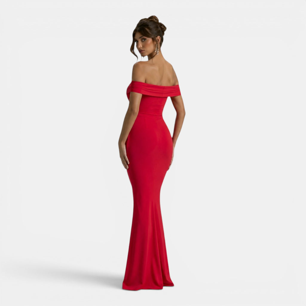 Monvaline | Women’s Elegant Bardot Dress Split Maxi Evening Occasion