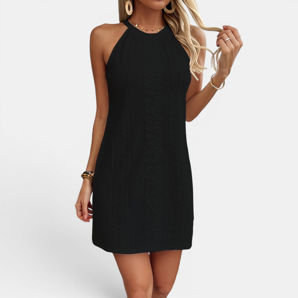 Monvaline | Women’s Elegant Halter Dress – Floral Jacquard Evening Wear